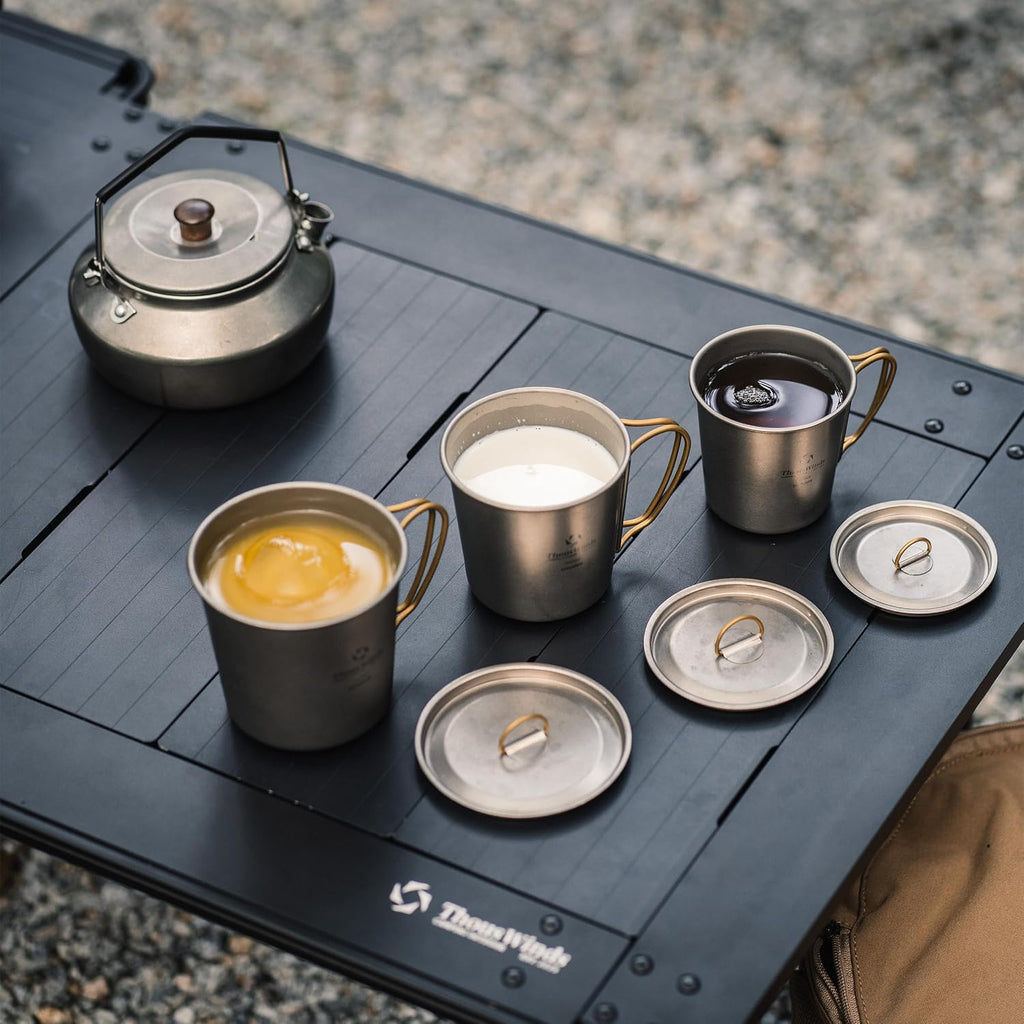 Thous Winds Titanium Mug, 350ml Camping Cup with Lid, Outdoor Titanium Lightweight Coffee Mug for Hiking Backpacking Camping