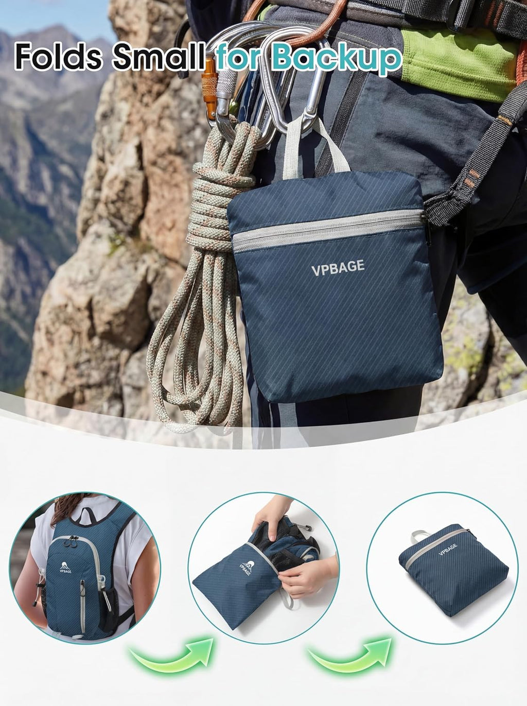 Foldable Small Hiking Backpack with 3 Strap Pockets – Lightweight 300D Spill-proof Daypack for Men Women – Packable Small Travel Backpack with Chest Strap & Trekking Pole Holder – Durable Outdoor Bag