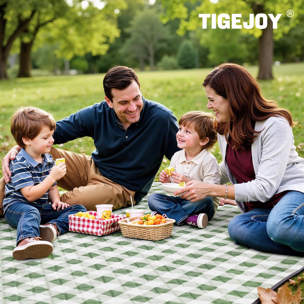 TigeJoy Extra Large Picnic Blanket Waterproof Beach Blanket 80''x80'' | Outdoor Picnic Mat Sandproof for Park, Beach, Grass, Travel, Hiking, Camping Essentials, Gingham Picnic Blanket Foldable