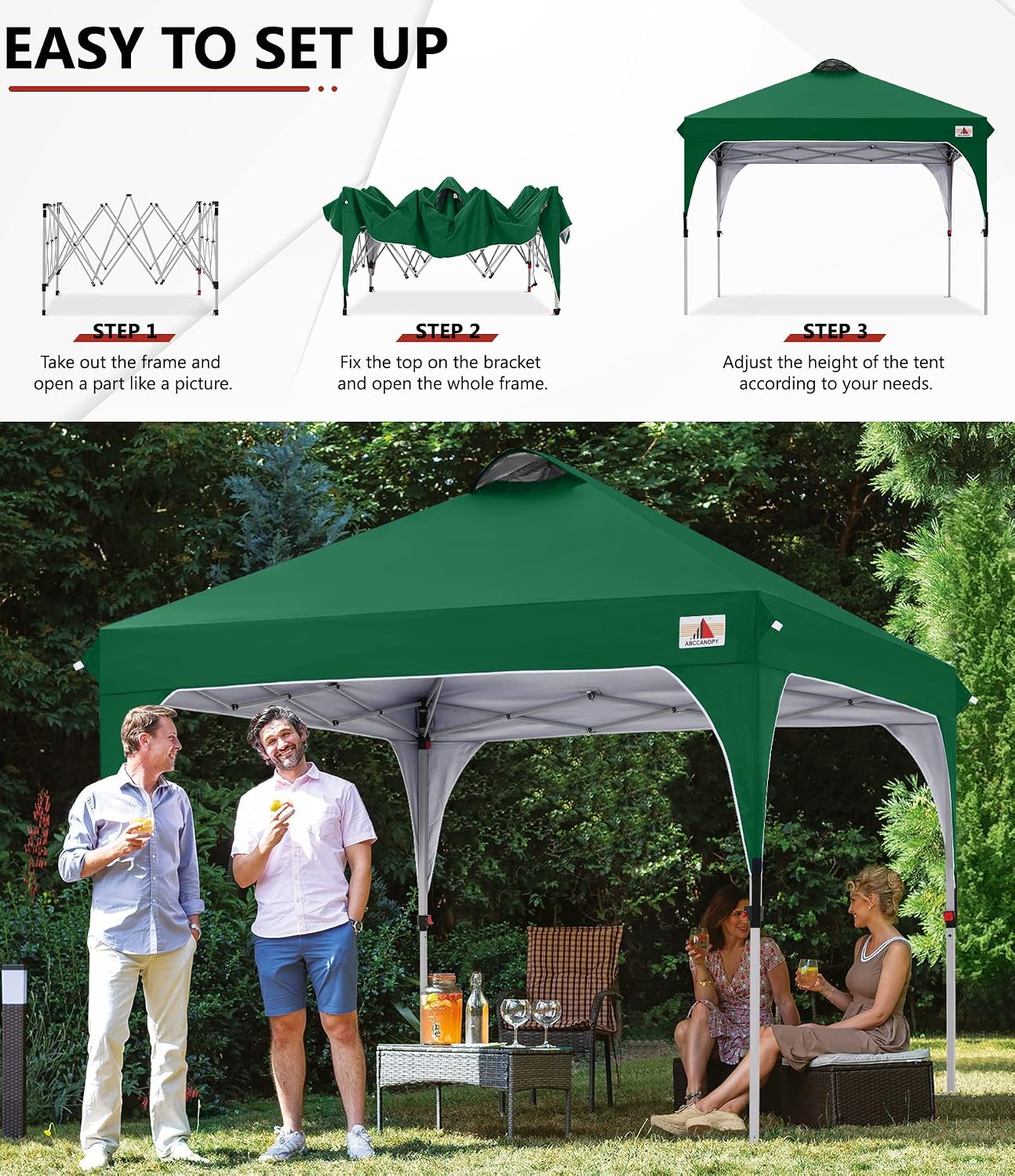ABCCANOPY 10x10 Pop up Canopy Tent Instant Outdoor Shelter, Forest Green