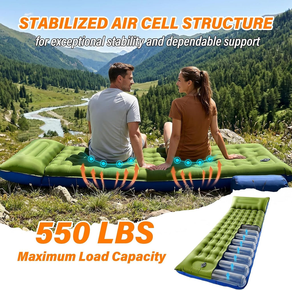 Camping Sleeping Pad, 6 inch Thick Ultralight Camping Mat with Pillow, Built-in Foot Pump Inflatable Sleeping Pads Compact for Camping Backpacking Hiking Traveling Tent,Single,Green