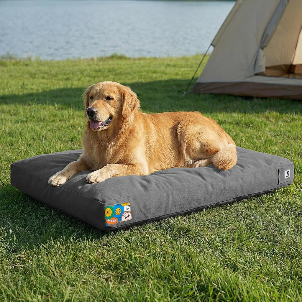 Sytopia 42 Inch Canvas Outdoor Dog Bed for Extra Large Dogs, Durable Dog Bed with Waterproof Machine Washable Removable Cover, Indoor Patio Pet Pad for Crate, Dark Grey