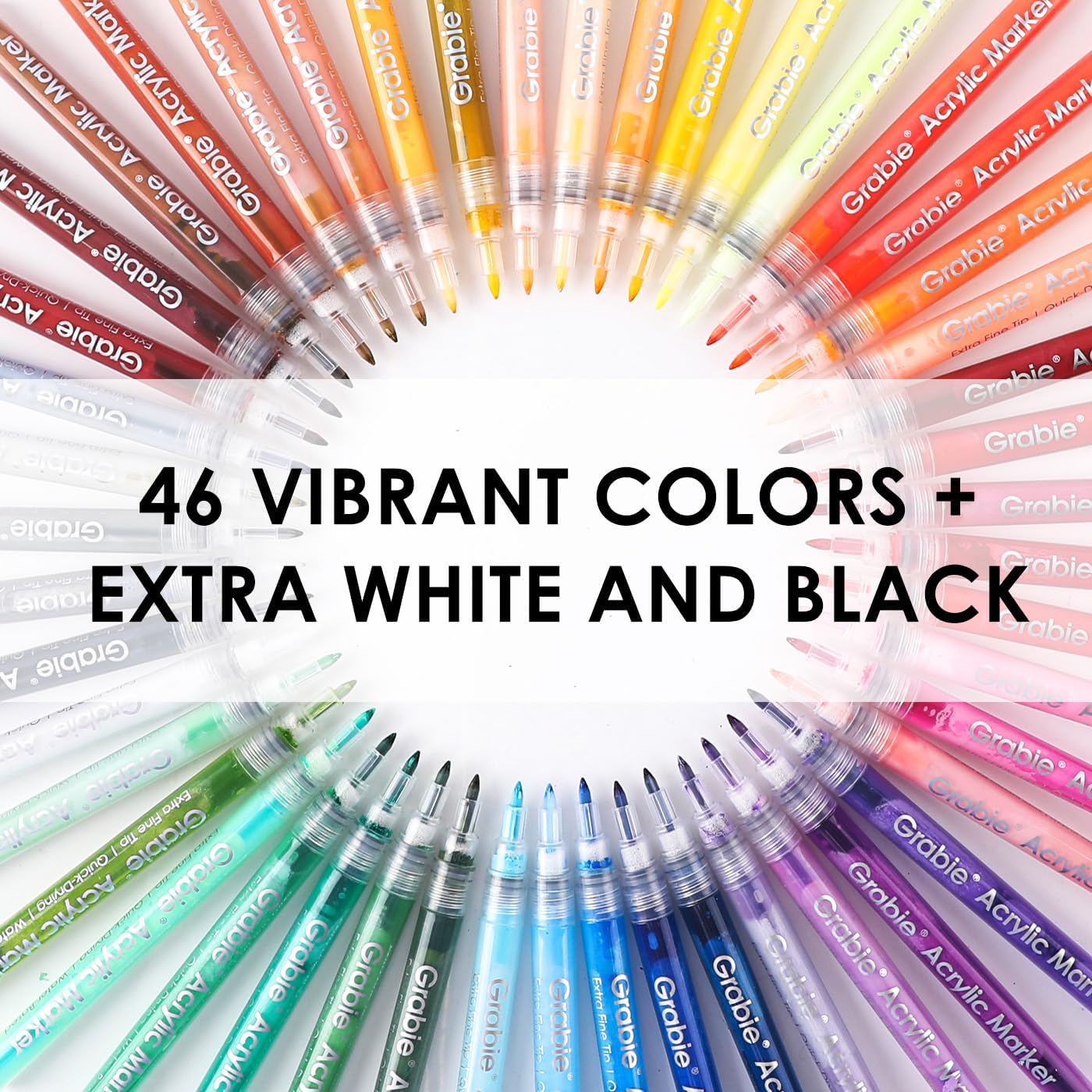 Grabie Pack of 48 Color Acrylic Paint Markers, 0.7mm Extra Fine Tip Pens