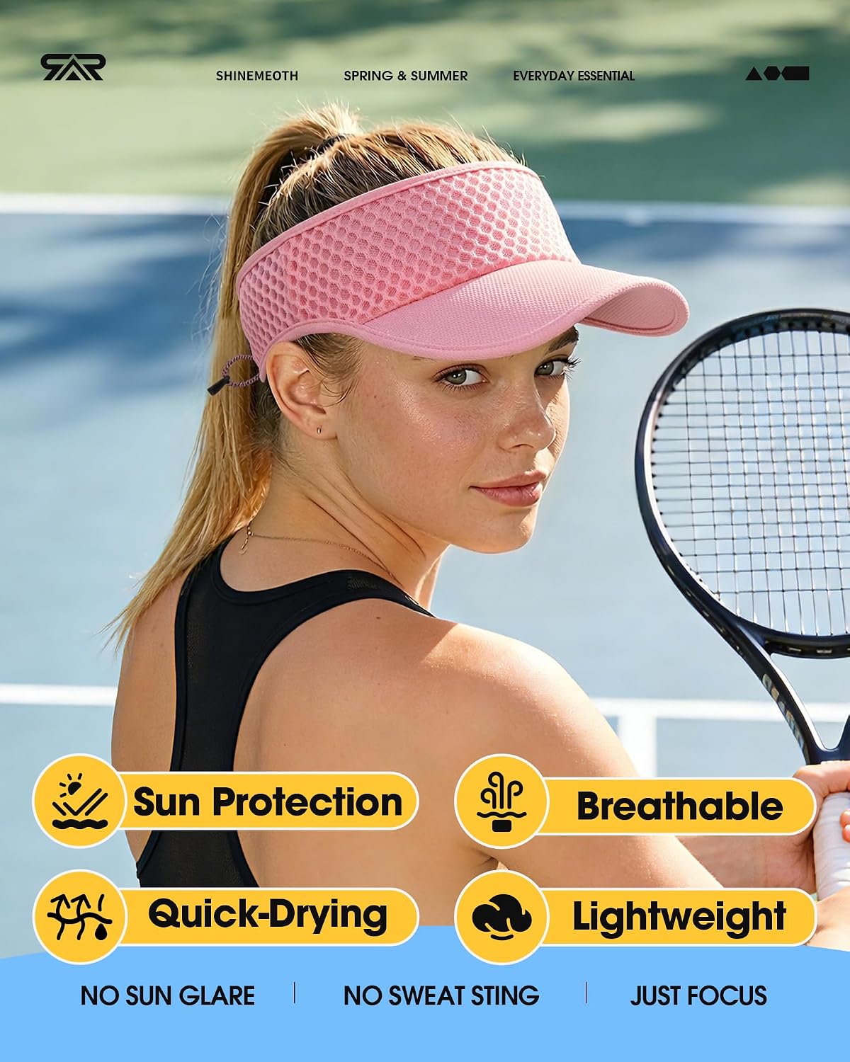 SUNMECI Mesh Breathable Sports Visor - Men Women Adjustable Lightweight Quick Dry Sun Hat for Tennis, Golf, Running