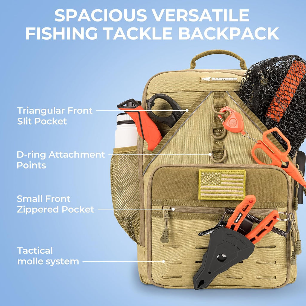 KastKing KarryAll Fishing Backpack with Rod Holder 4 Tackle Boxes, 40/26L