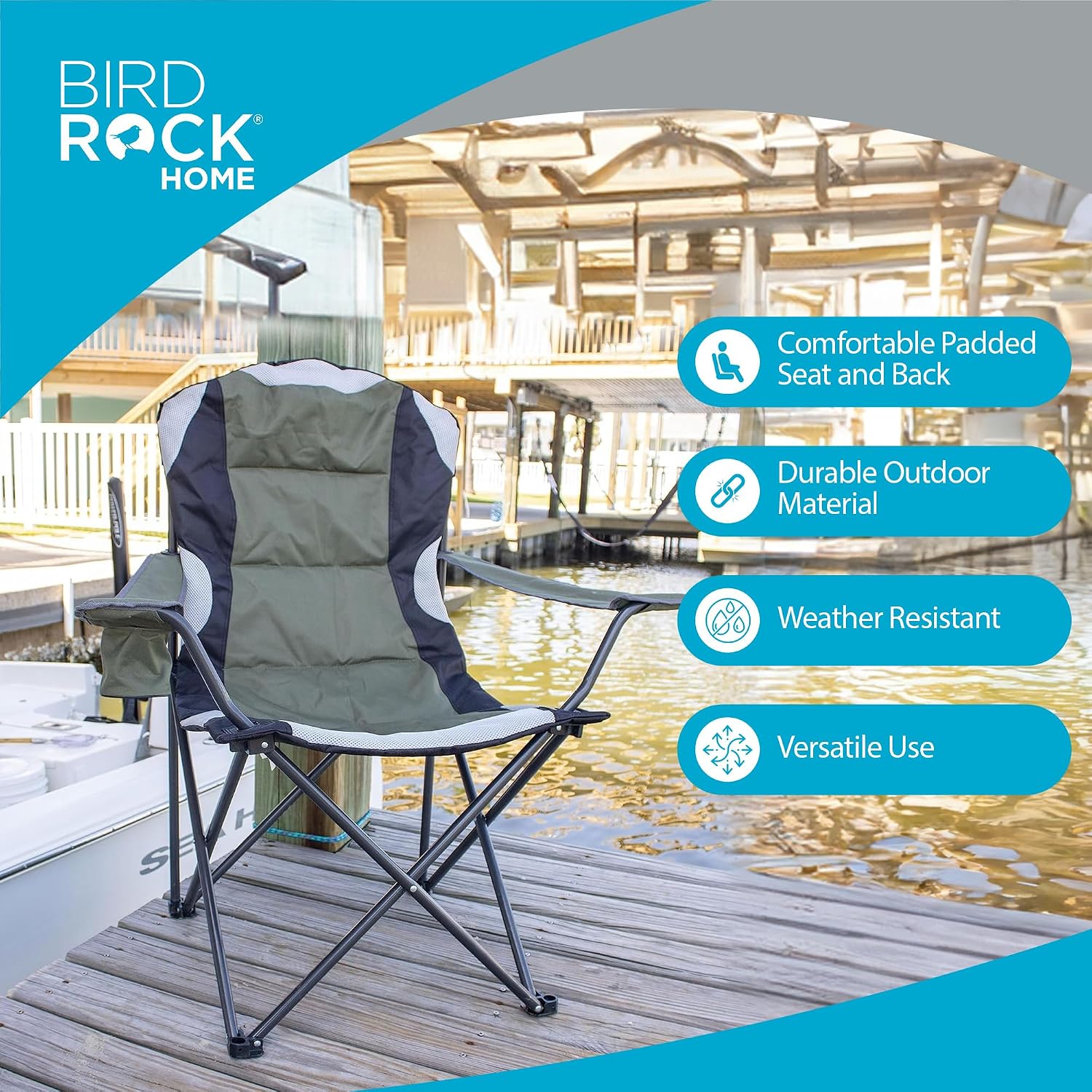 Internet's Best Padded Camping Folding Chair | Outdoor | Green | Sports | Cup Holder | Comfortable | Carry Bag | Beach | Quad