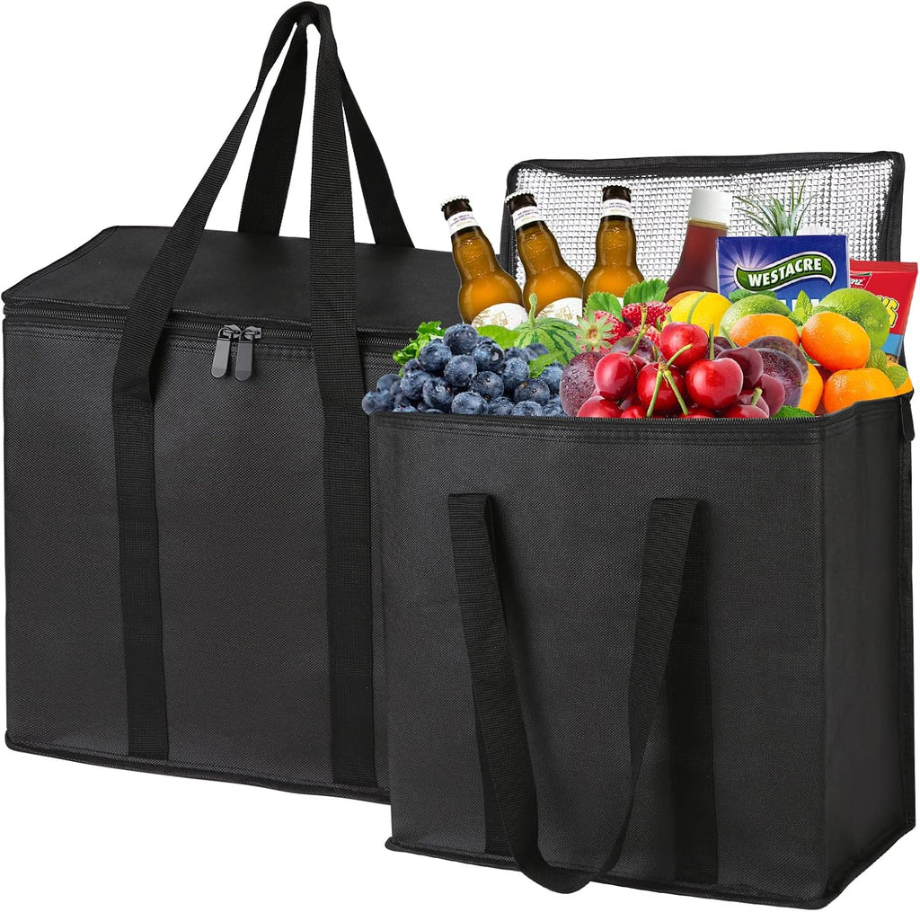 insulated picnic bag extra cooler Grocery shopping bags, Reusable, Heavy Duty, zipped zipper,Collapsible,tote,for men,women,for car,Recycled Golden XL-Large