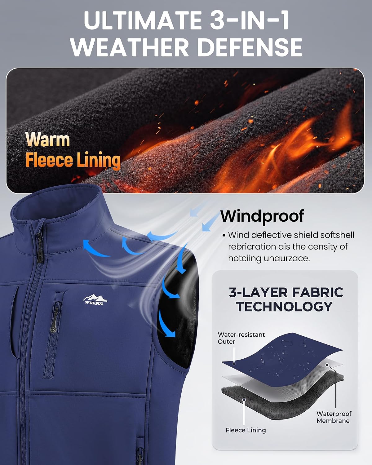 WULFUL Men's Golf Vest Windproof Lightweight Outerwear Sleeveless Jacket