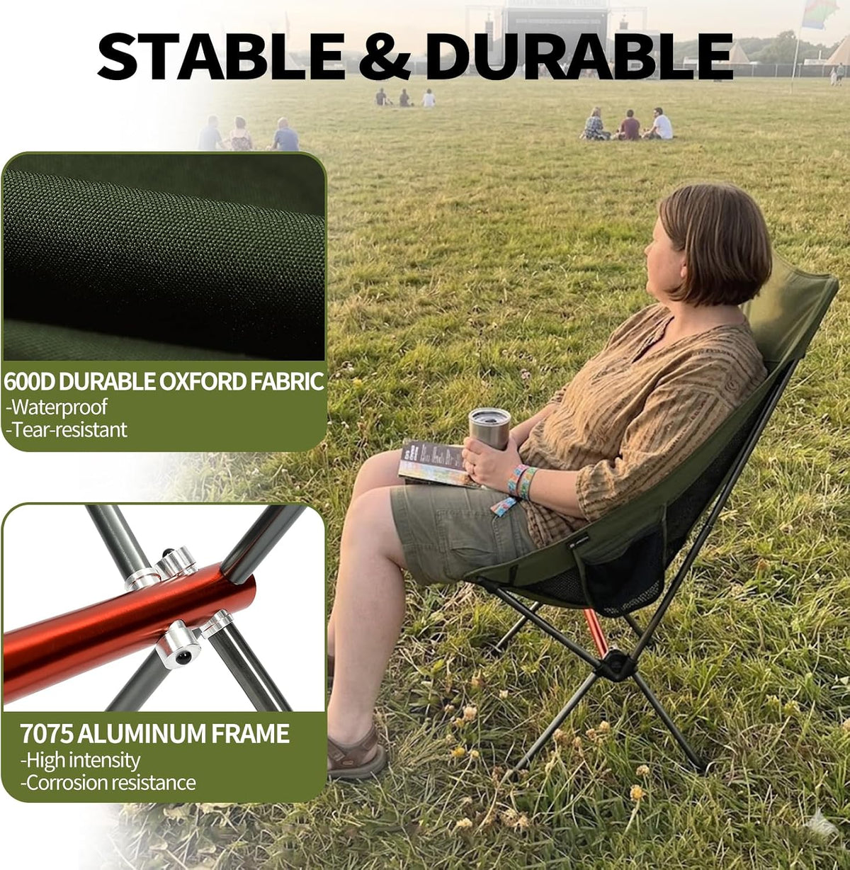 SHALLWE Camping Chairs, All Aluminum Frame Portable Folding Camp Chair for Adults, Heavy Duty High Back Collapsible with Built-in Pillow, Side Pocket, Carry Bag for Backpacking, Hiking, Beach