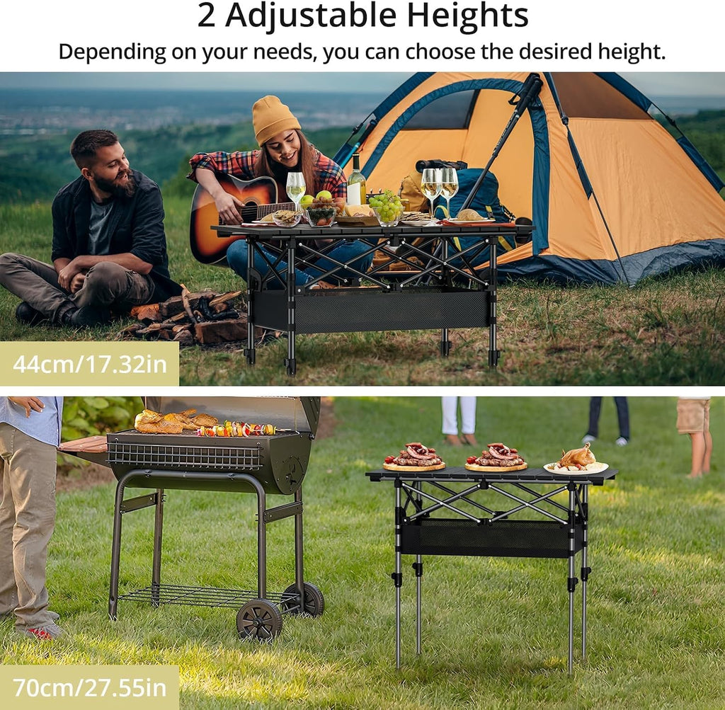 Anbte 3ft Aluminum Roll Top Folding Camping Table, Portable, 32”X16”, Black