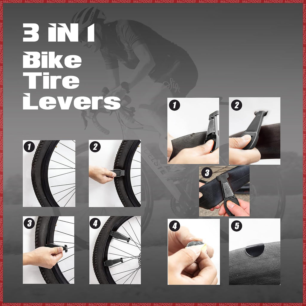 Bike Tool Kit, Repair Kit with Frame Bag, Mini Pump, Multitool, Tire Lever Patches Bicycle Accessories Set for Adult Bikes Road Mountain MTB