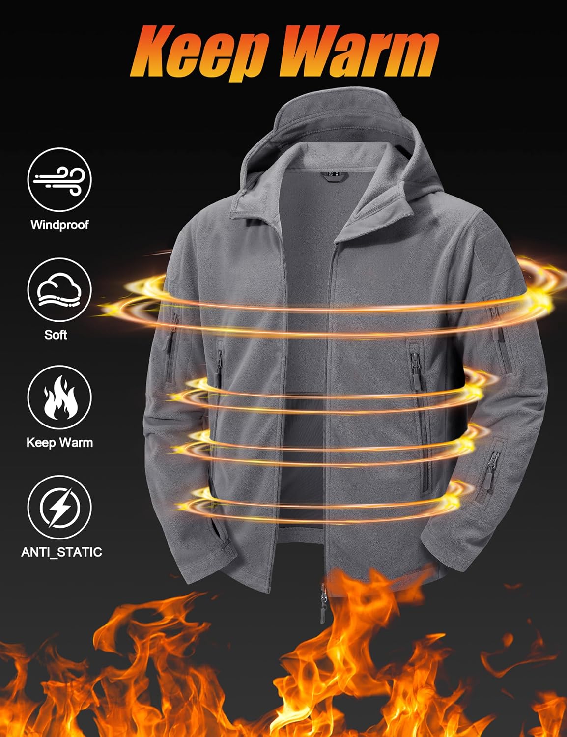 CRYSULLY Men's Military Tactical Sport Warm Fleece Hooded Outdoor Adventure Jacket Coats