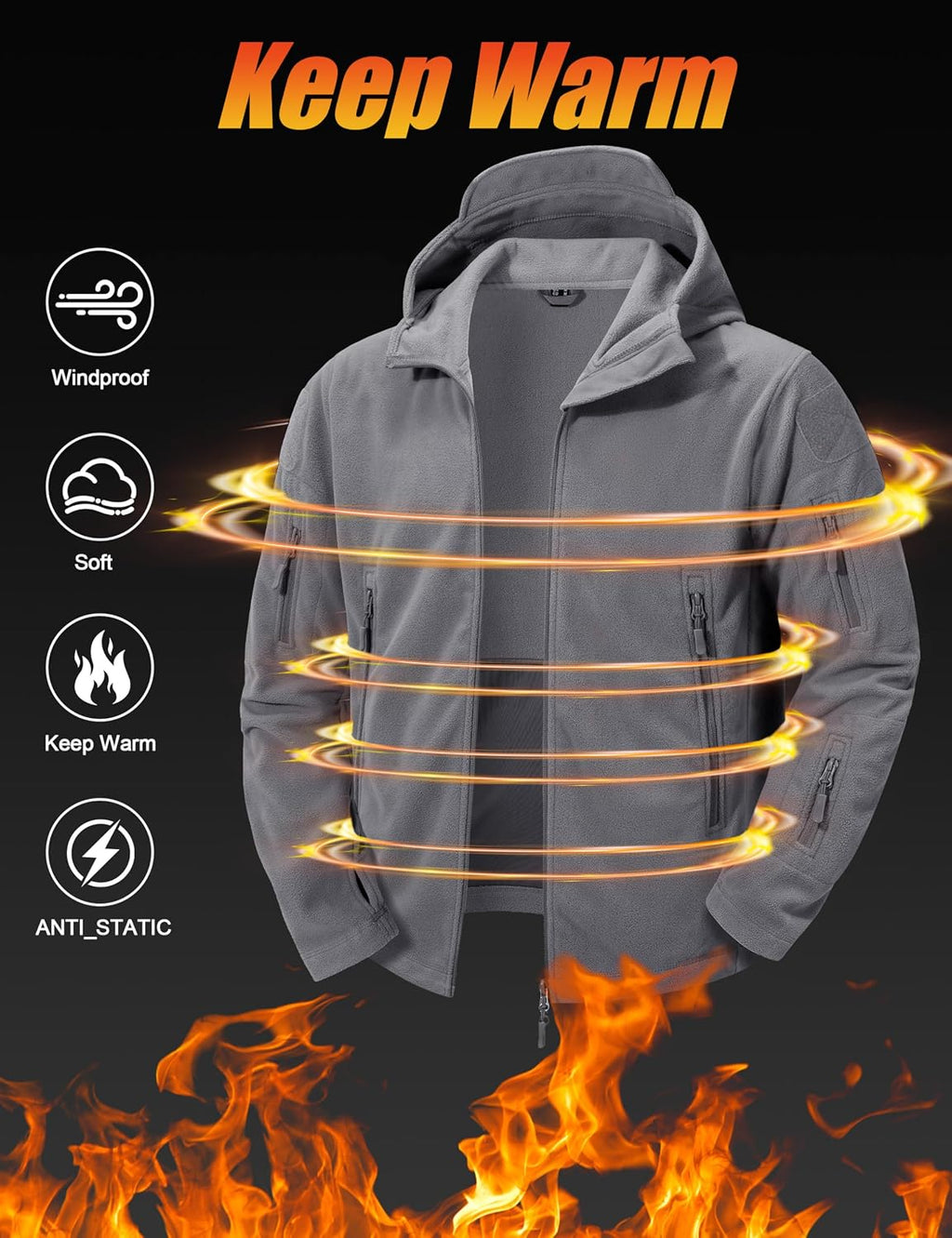 CRYSULLY Men's Military Tactical Sport Warm Fleece Hooded Outdoor Adventure Jacket Coats