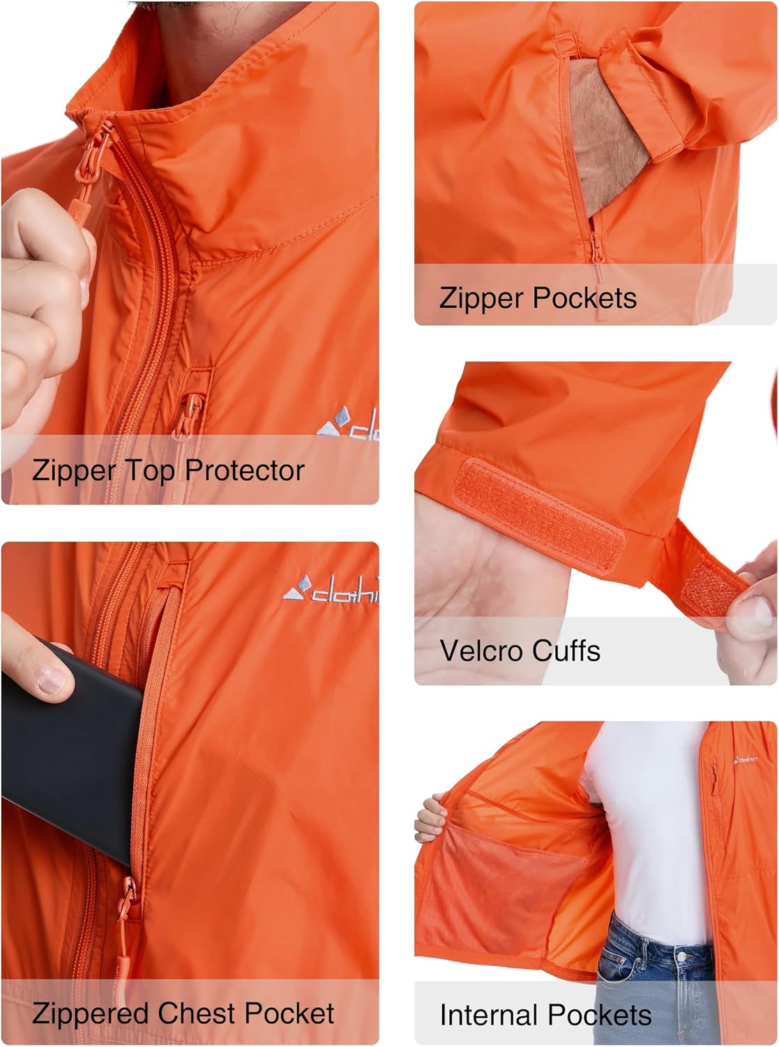 clothin Men's Lightweight Water-Resistant Packable Windbreaker