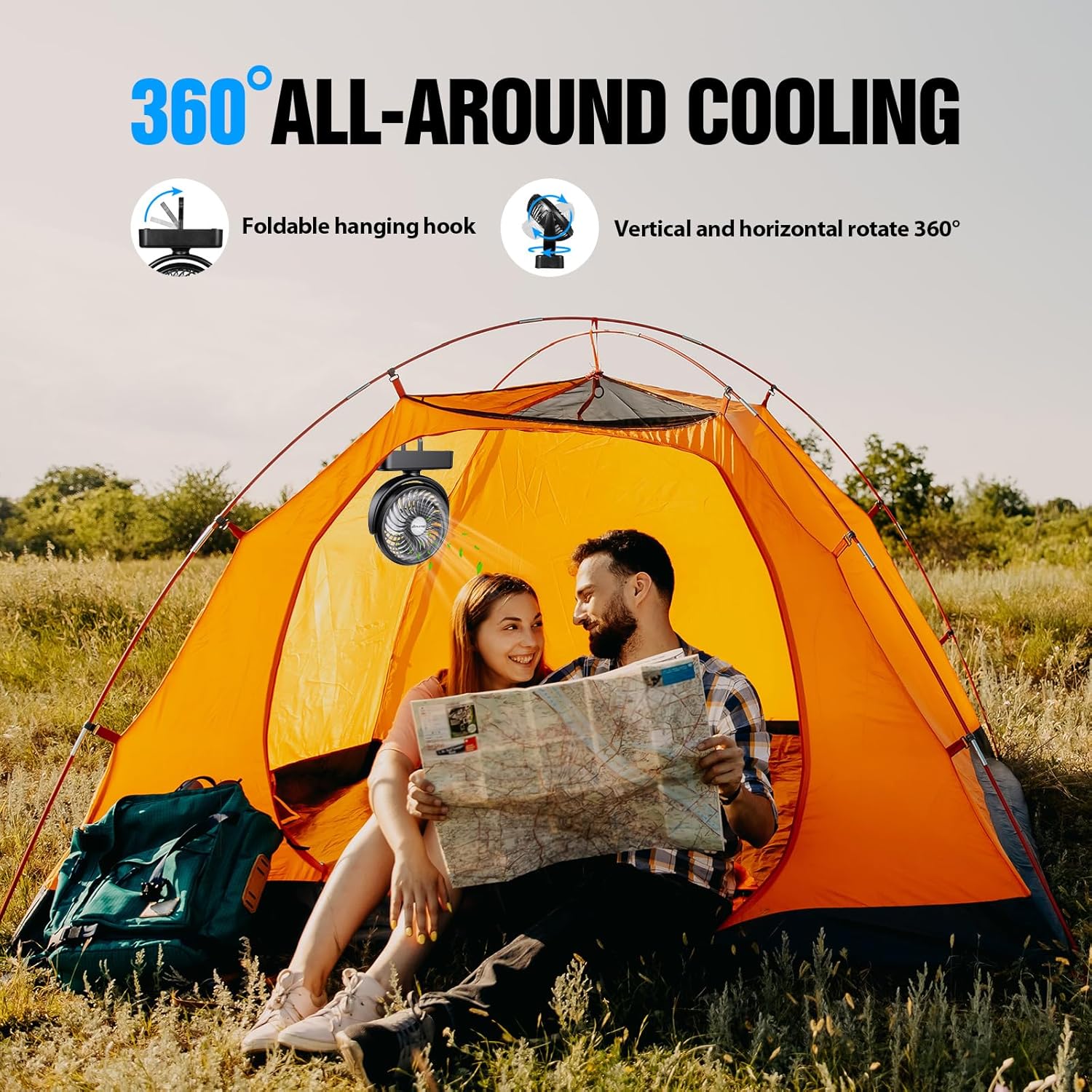 AMACOOL Portable Camping Fan with LED Lantern- 40H Work Time Rechargeable