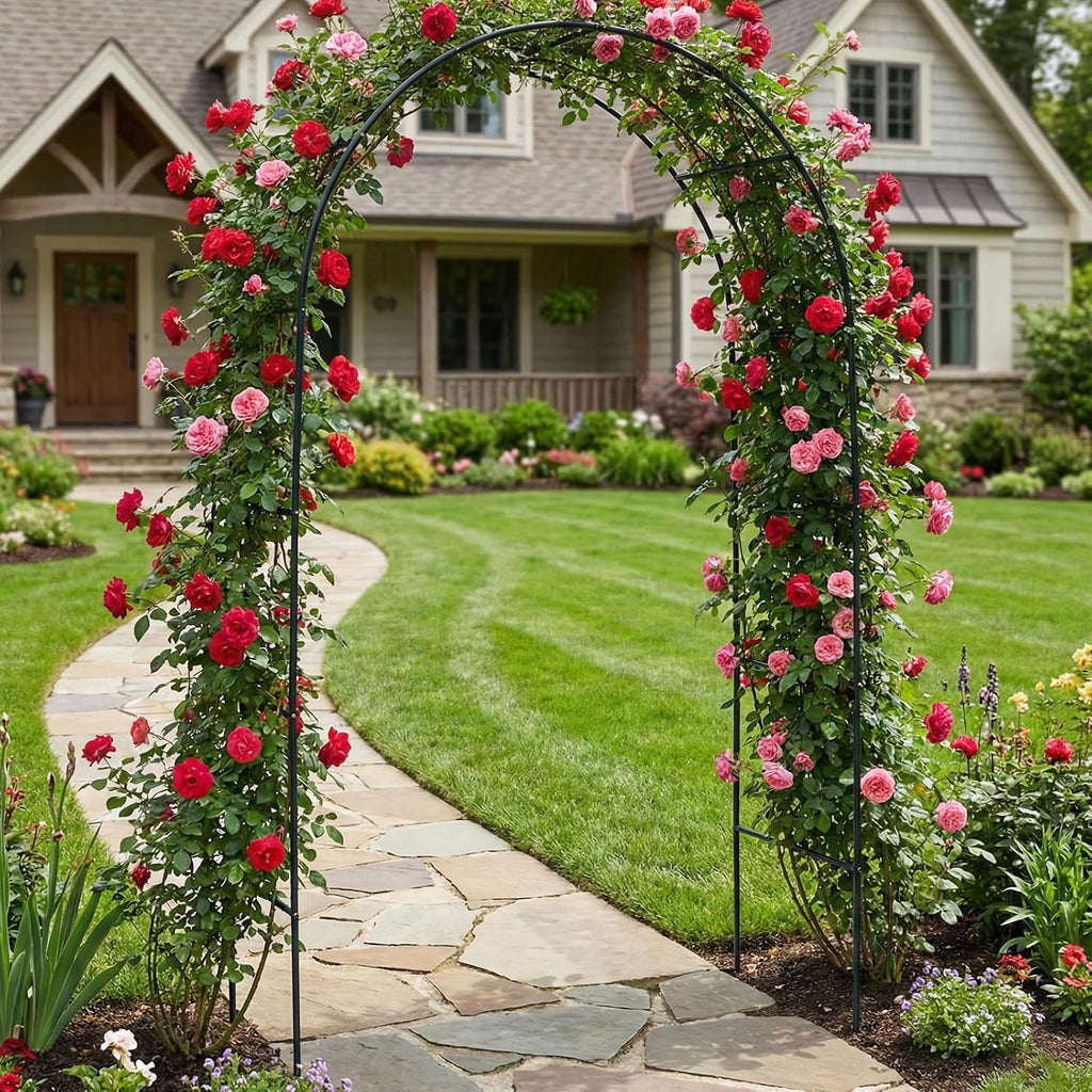 Metal Pergola Arbor, Outdoor Flower Garden Arch Trellis, Steel Garden Arbor for Climbing Plants, Wedding Decoration, 7'8" H x 4'5" W