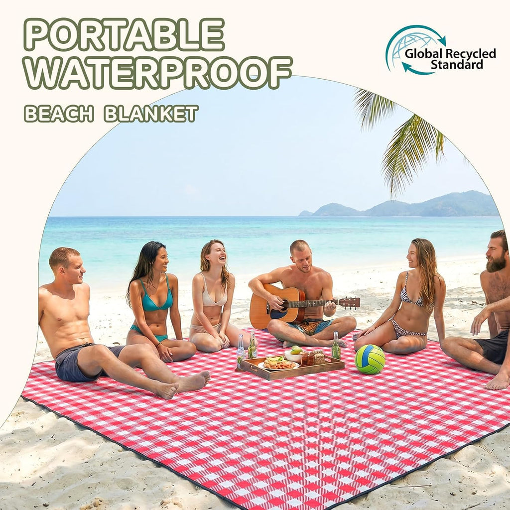Genovega Waterproof Picnic Blanket Beach Outdoor Camping Mat Rug Extra Large Foldable Cute Big Travel Essential Accessories Gift Park Patio Lawn Garden Grass Ground Music Festival Must Have Checkered