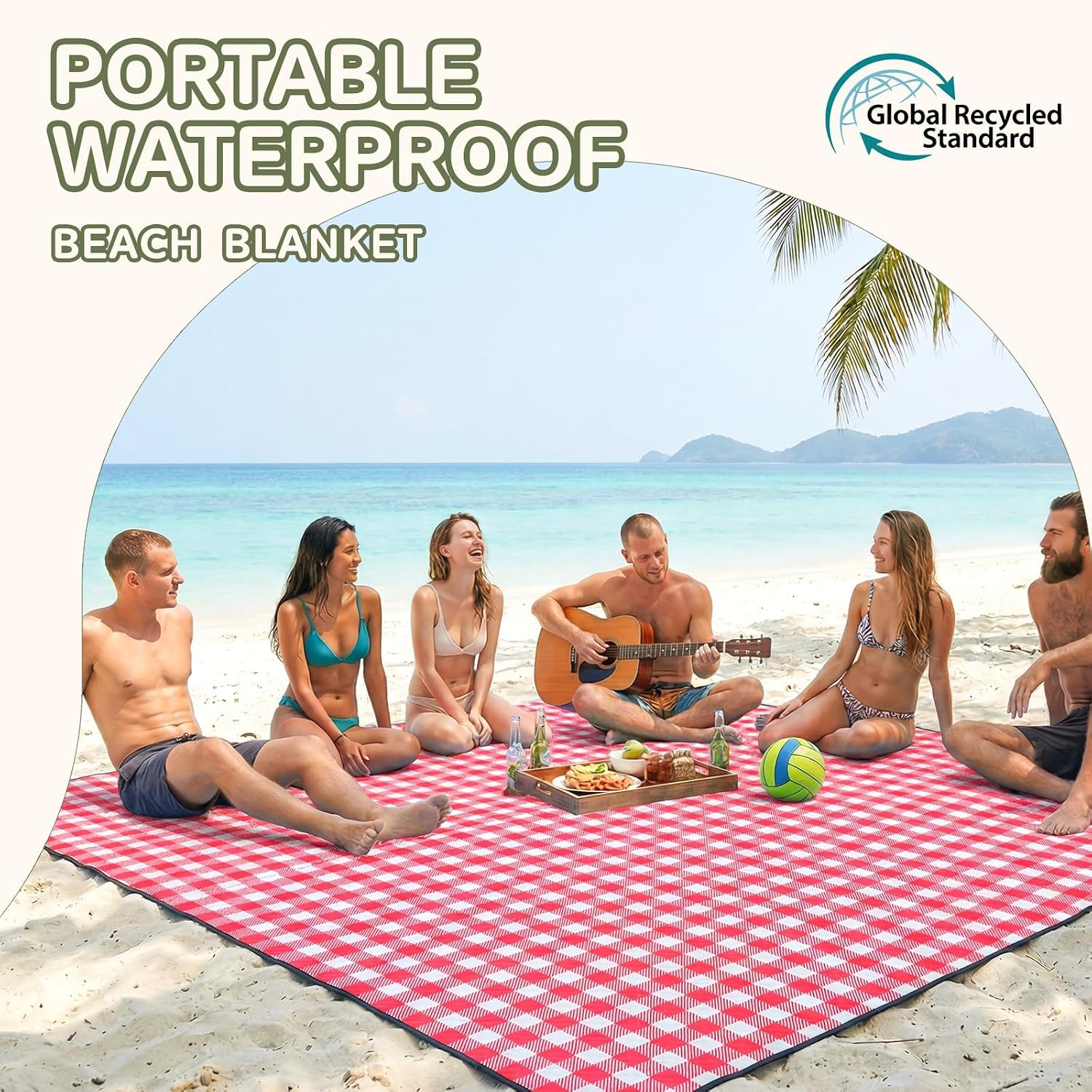 Genovega Waterproof Picnic Blanket Beach Outdoor Camping Mat Rug Extra Large Foldable Cute Big Travel Essential Accessories Gift Park Patio Lawn Garden Grass Ground Music Festival Must Have Checkered