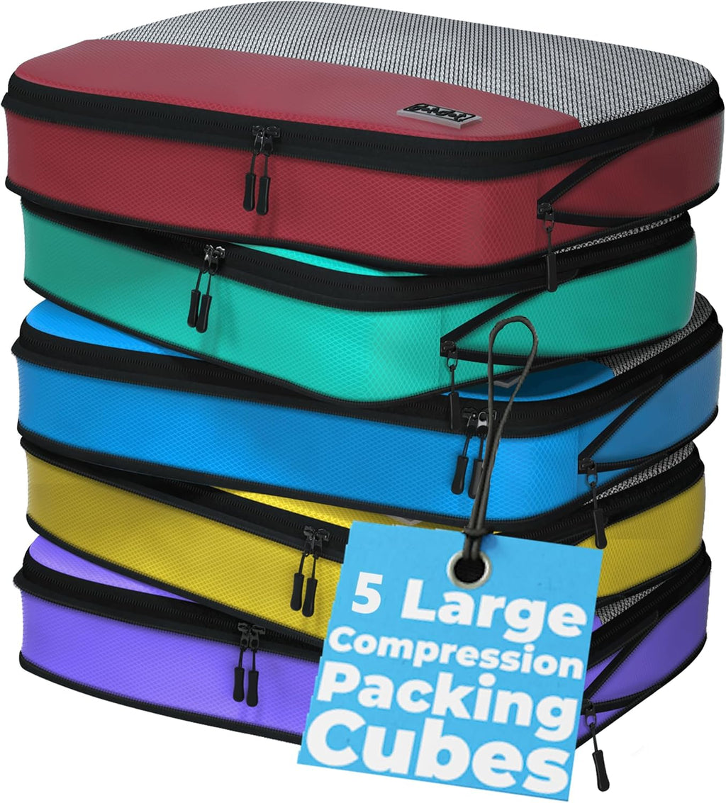 Dot&Dot Large Compression Packing Cubes 5pc Set - Suitcase Luggage Organizer Bags - Expandable Travel Essentials - Lightweight Fabric Organizers
