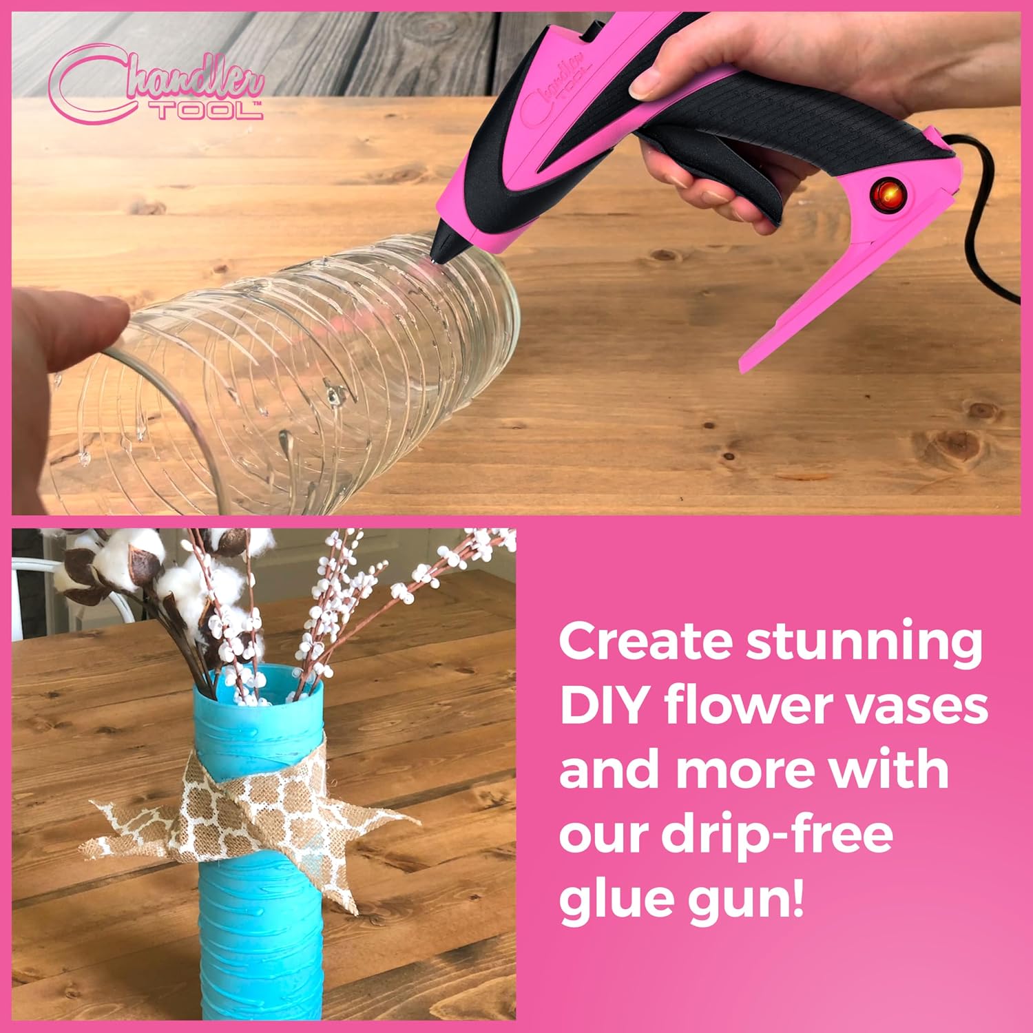 Hot Glue Gun Kit, Corded Craft Glue Gun with 10 Glue Sticks (60W Pink)