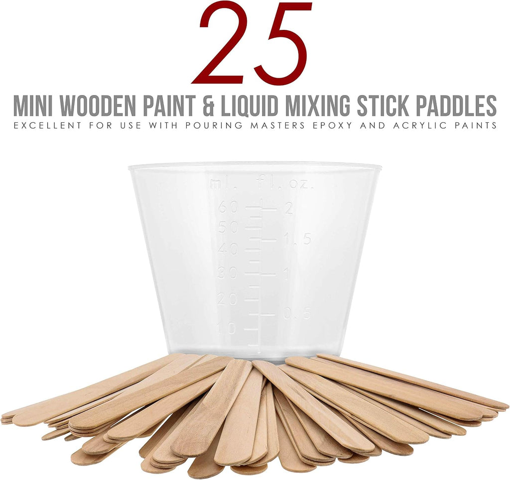 Pouring Masters 2 Oz (60 ml) Liquid Measuring Cups, 100 Pack with 25 Sticks