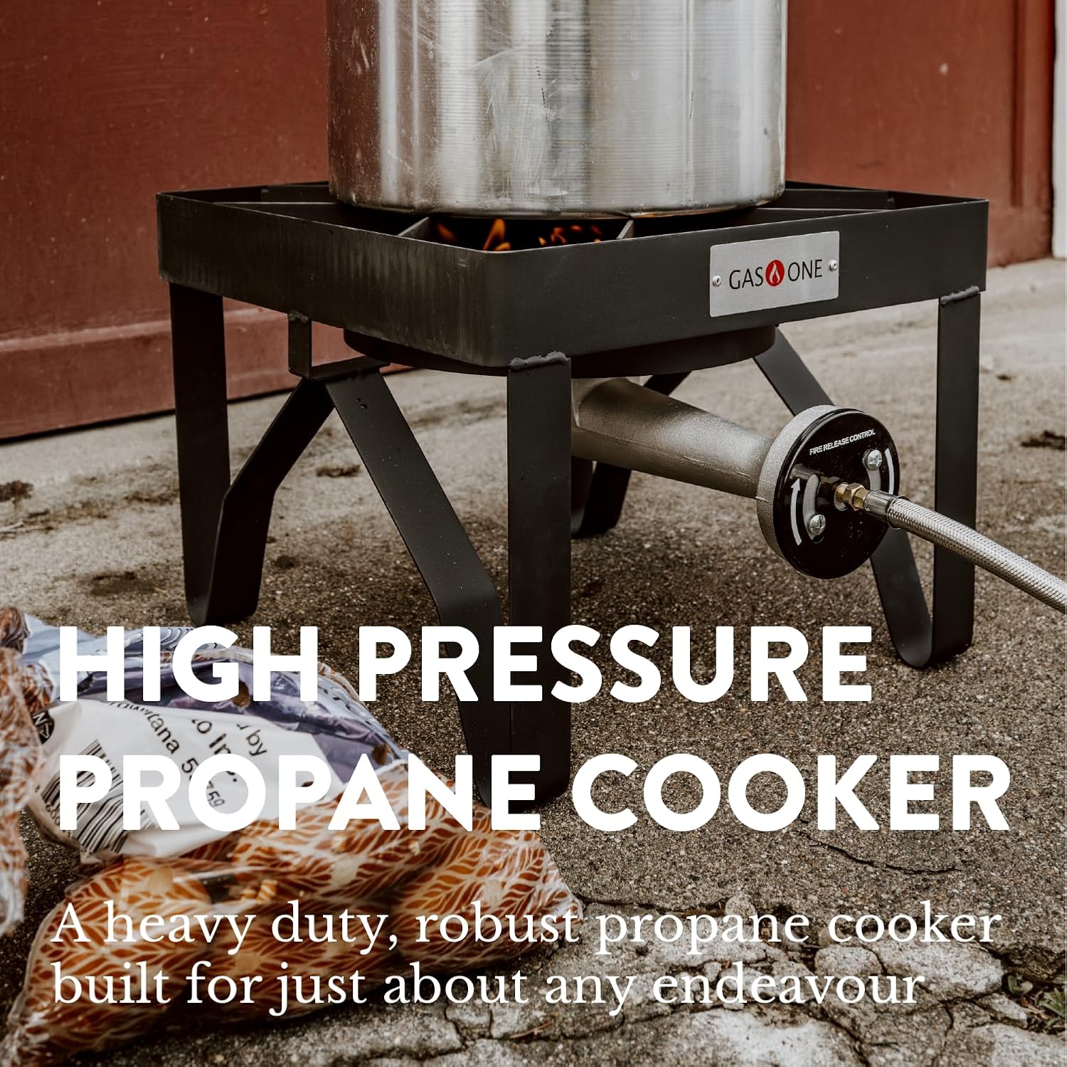GasOne 200K BTU Propane Burner – Heavy-Duty Propane Stove – Outdoor Burner with Adjustable 0-20Psi Regulator and Steel Braided Hose – Ideal for Home Brewing, Turkey Fry