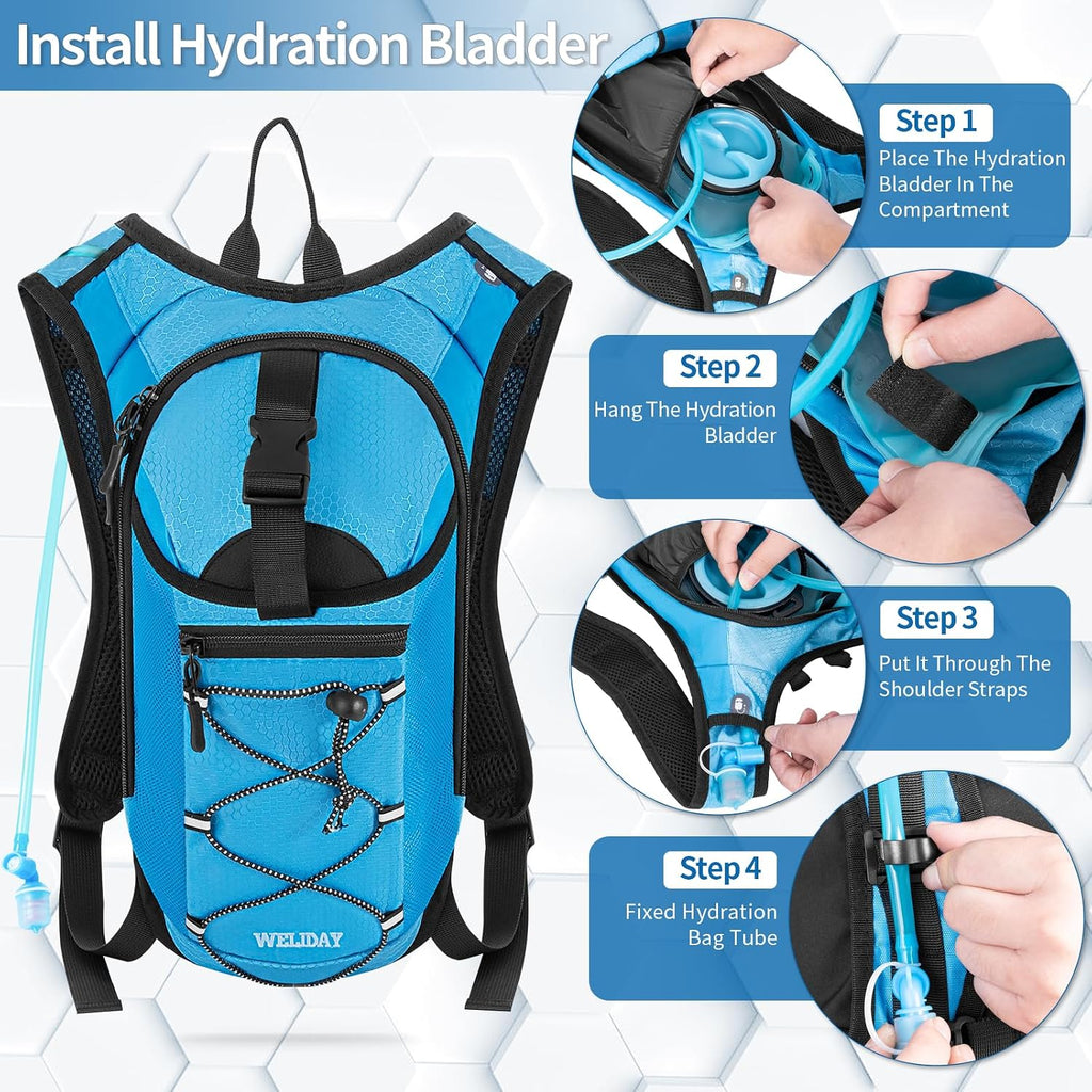 Hydration Backpack with Leak Proof Water Bladder, Lightweight Hydro Water Daypack for Rave, Cycling, Running, Hiking, Climbing