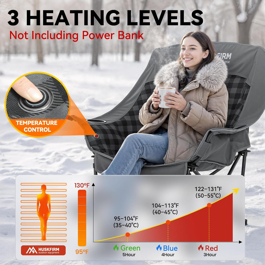 Oversized Heated Camping Chair with 3 Levels Adjustable Temperature Grey