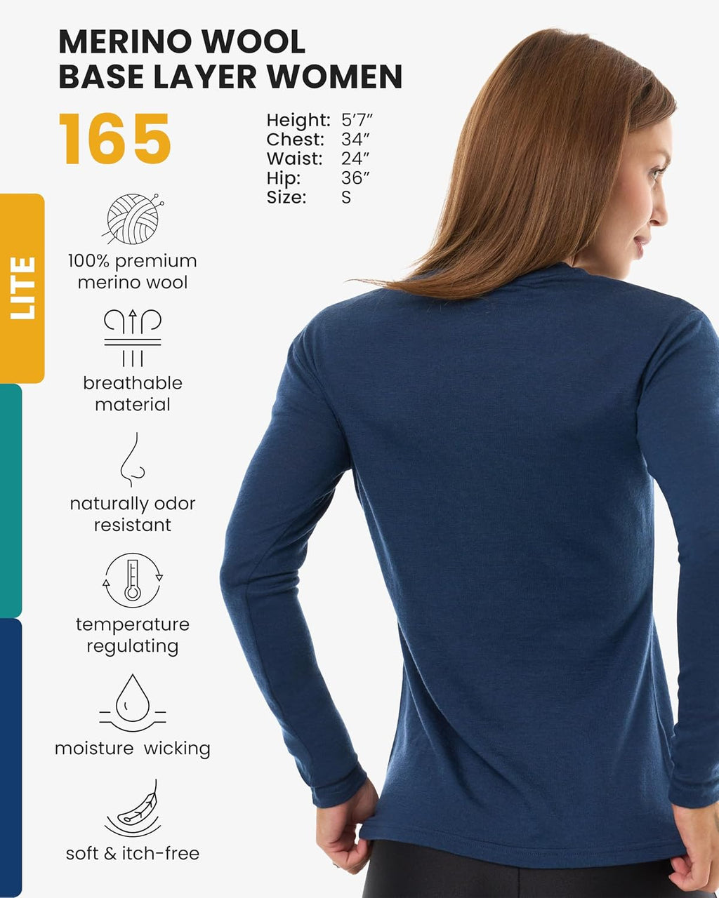 100% Merino Wool Base Layer Women - Long Sleeve Thermal Shirt with Socks