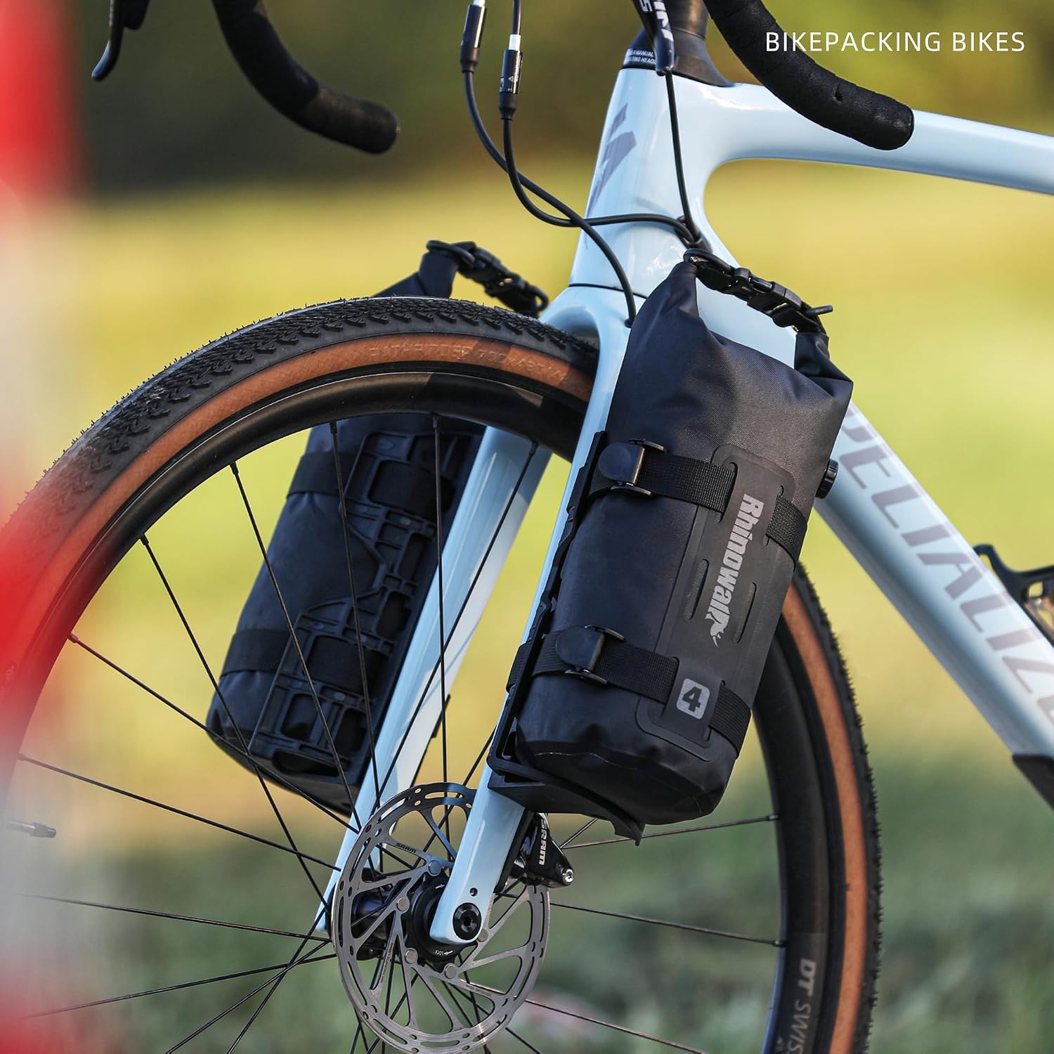 Rhinowalk Bike Front Fork Bag Waterproof Bicycle Pannier Bag 4L Rack Pouch for Mountain Bike E-Scooter Long Distance Riding Package Cycling Accessories (Black, 1pc)