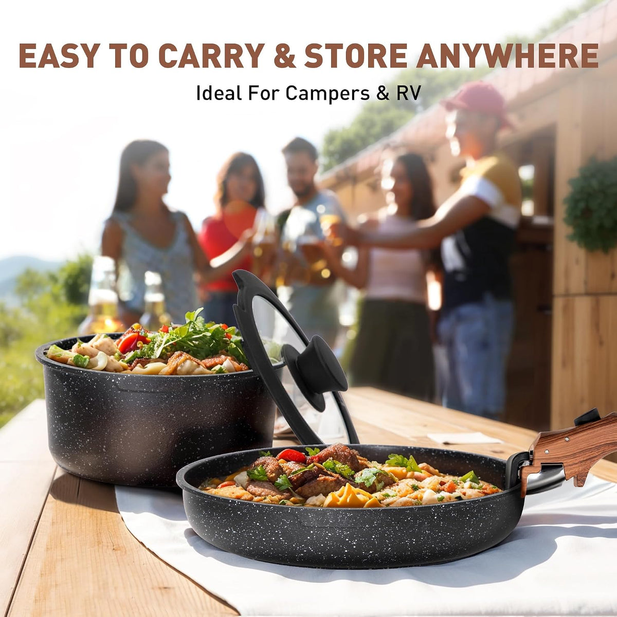MAISON ARTS 10 Pcs Detachable Handle Induction Pots and Pans Set Non Stick