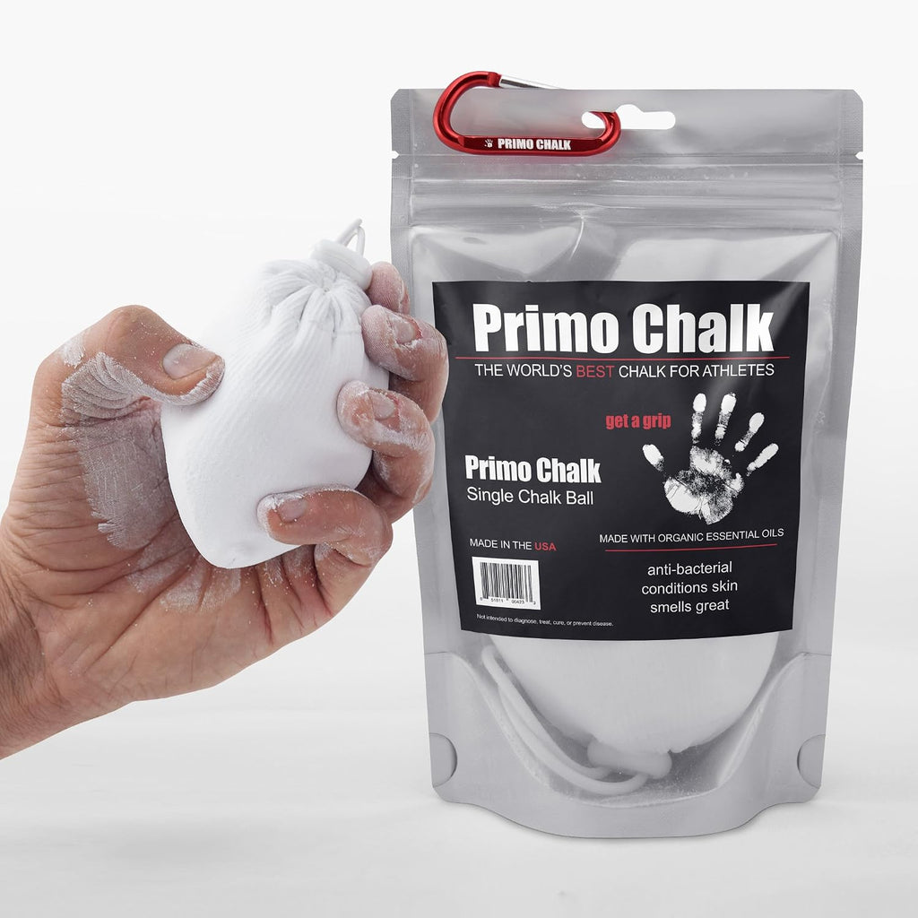 Primo Chalk 3oz. Cotton Pouch Chalk Ball: Loose Chalk for Weightlifting, Rock Climbing, & Gymnastics, Non-Toxic, Made in The USA, Superior Grip