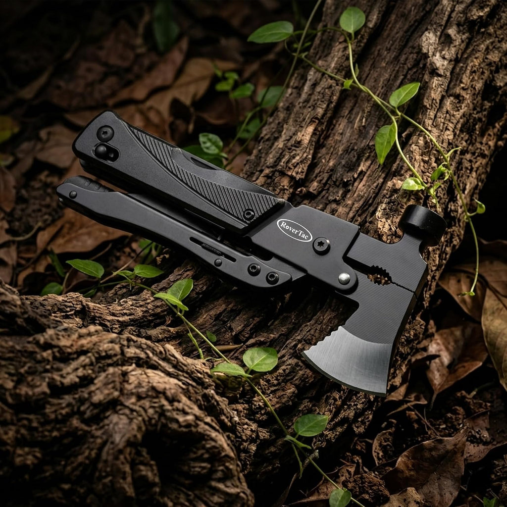 RoverTac 19-in-1 Multi-Tool Axe with Knife, Hammer, Saw, Screwdrivers, Bottle Opener, Nylon Sheath, Camping Tool Survival Gear, Gifts for Men, Dad Gifts, Husband Christmas Stocking Stuffers