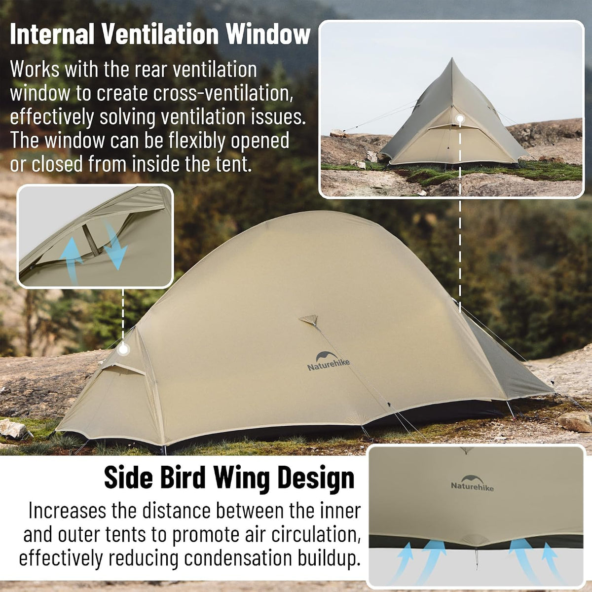 Naturehike Cloud up Pro Backpacking Tent for Camping, 1/2/3 Person