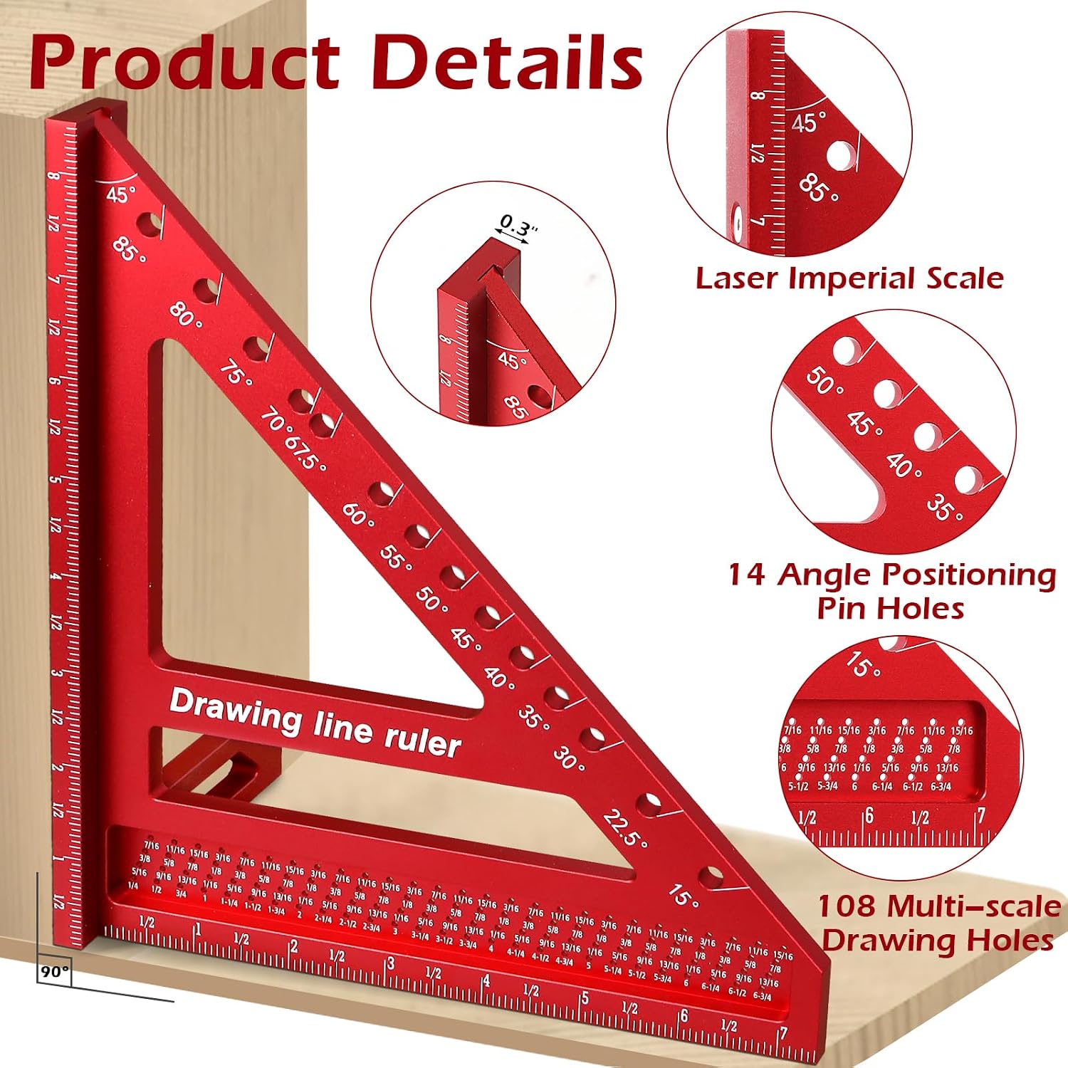 8.5 inch 3D Multi-Angle Measuring Ruler-Large Precision Woodworking