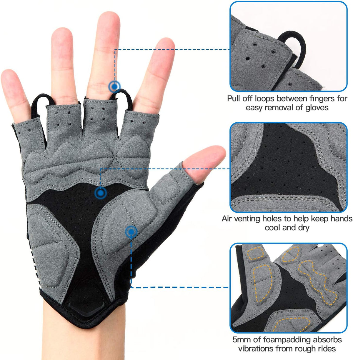 Souke Sports Bike Gloves for Men Women Half Finger Padded Cycling Gloves