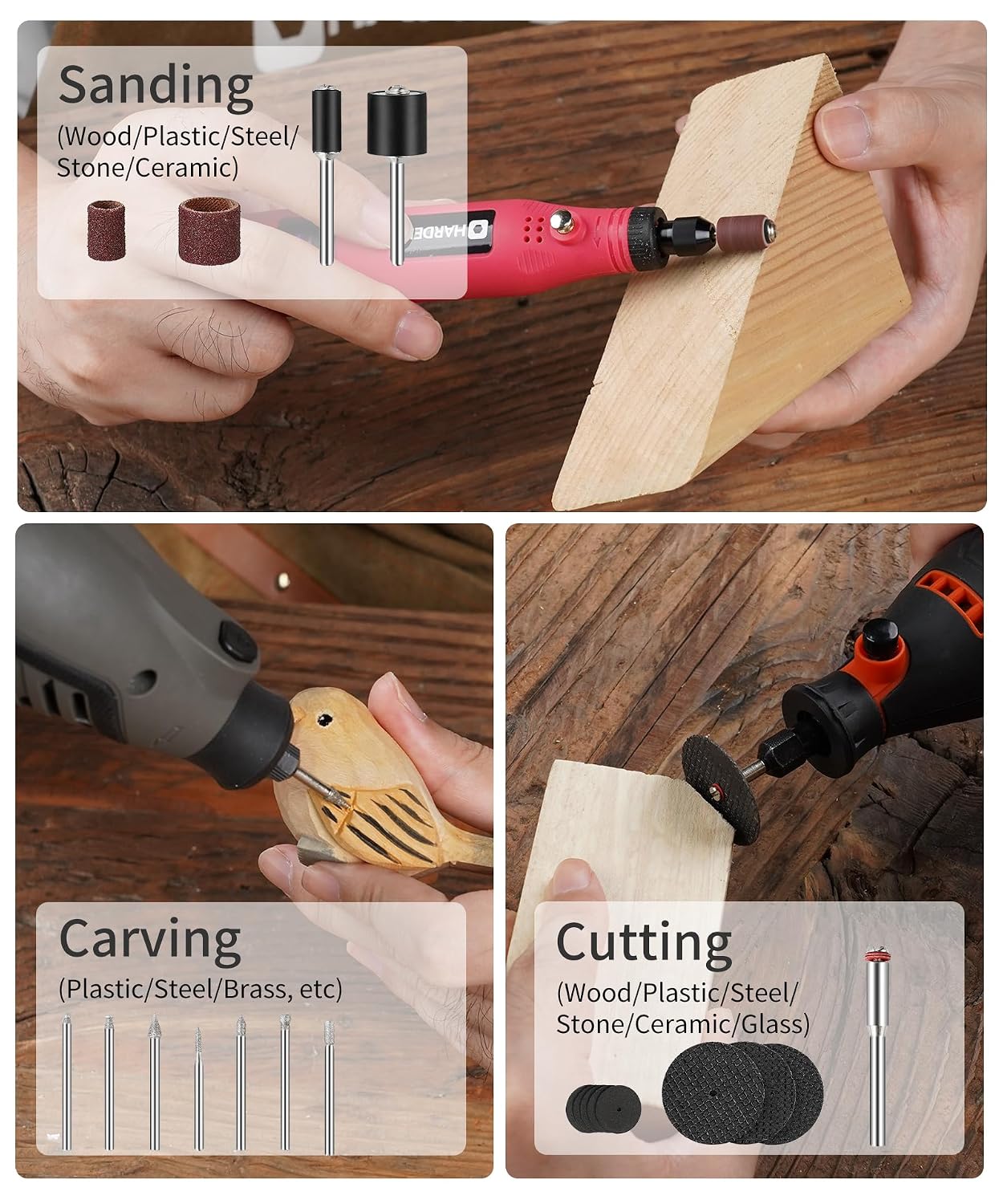 HARDELL Rotary Accessory Kit w/ 1/8" Shanks, Sanding & Carving Pink