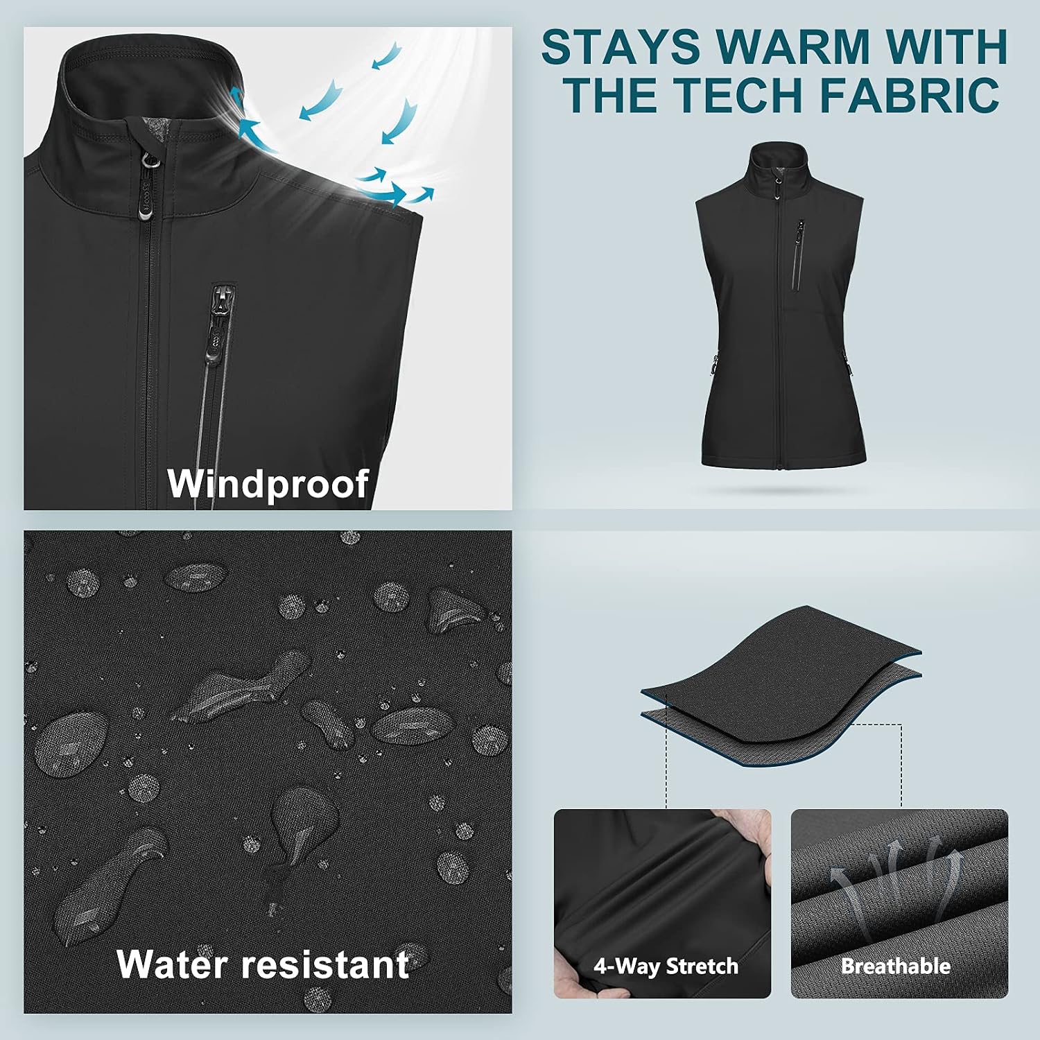 33,000ft Women's Lightweight Running Vest with 6 Pockets for Travel Golf
