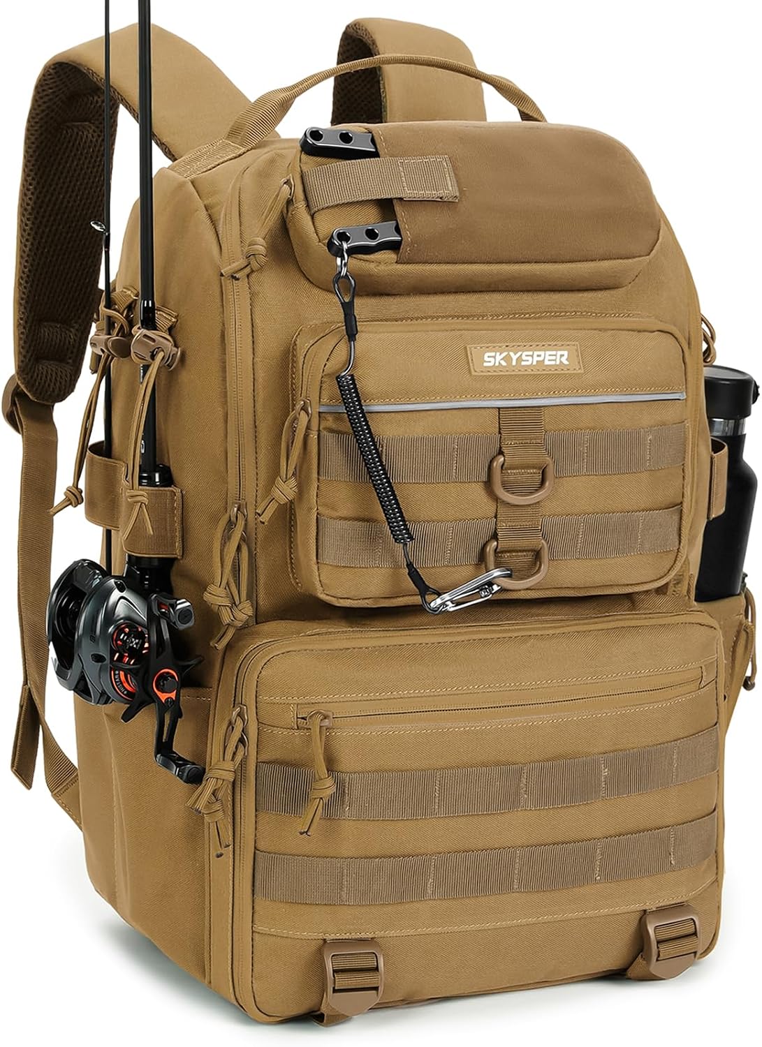 SKYSPER Tackle Backpack Fishing Bags with Rod Holder, 40L Water-Resistant Tackle Box Storage Bag for Fishing Gear Lures(Armygreen)