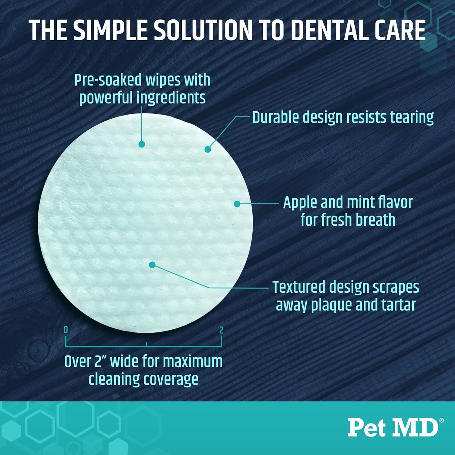 Pet MD Dental Wipes for Dogs Teeth - Fresh Apple & Mint Flavor - 100ct