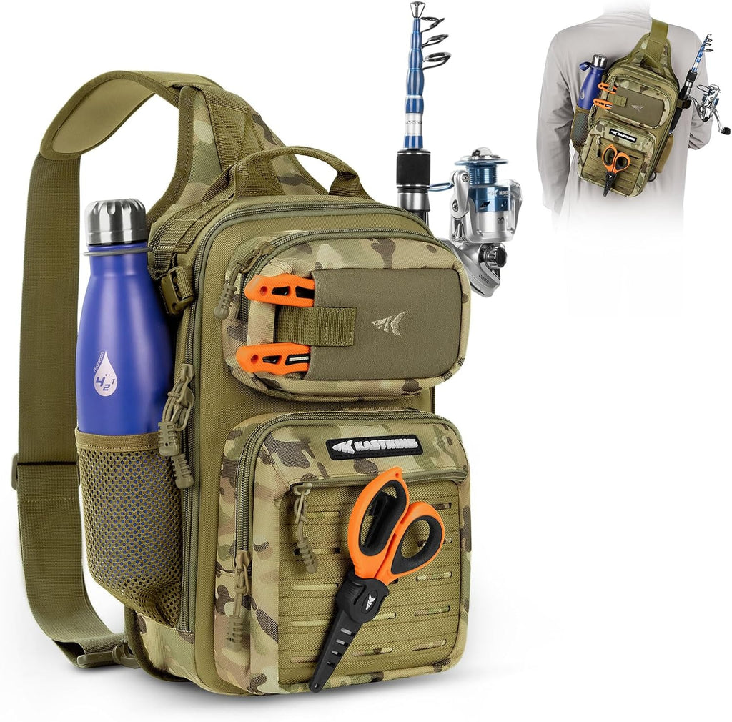 KastKing Blowbak Fishing Sling Bag, Fishing Backpack with Rod Holder