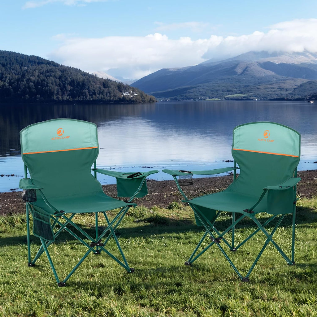 2 Pack Folding Camping Chairs Outdoor Lawn Chair Support 250lbs Green