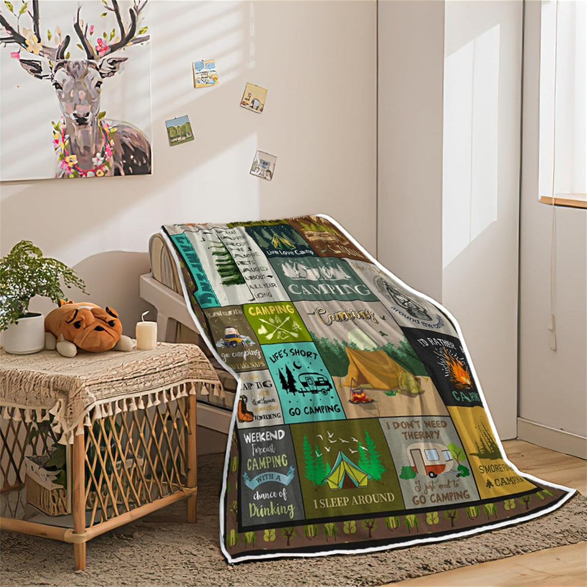 Outdoor Throw Blanket,Camping Blanket for Women Men Kids Adults, RV Blankets Gift for Camping Lovers, Super Cozy Blankets Fuzzy Plush Lightweight Throw Blankets for Sofa, Bed, Couch or Bed