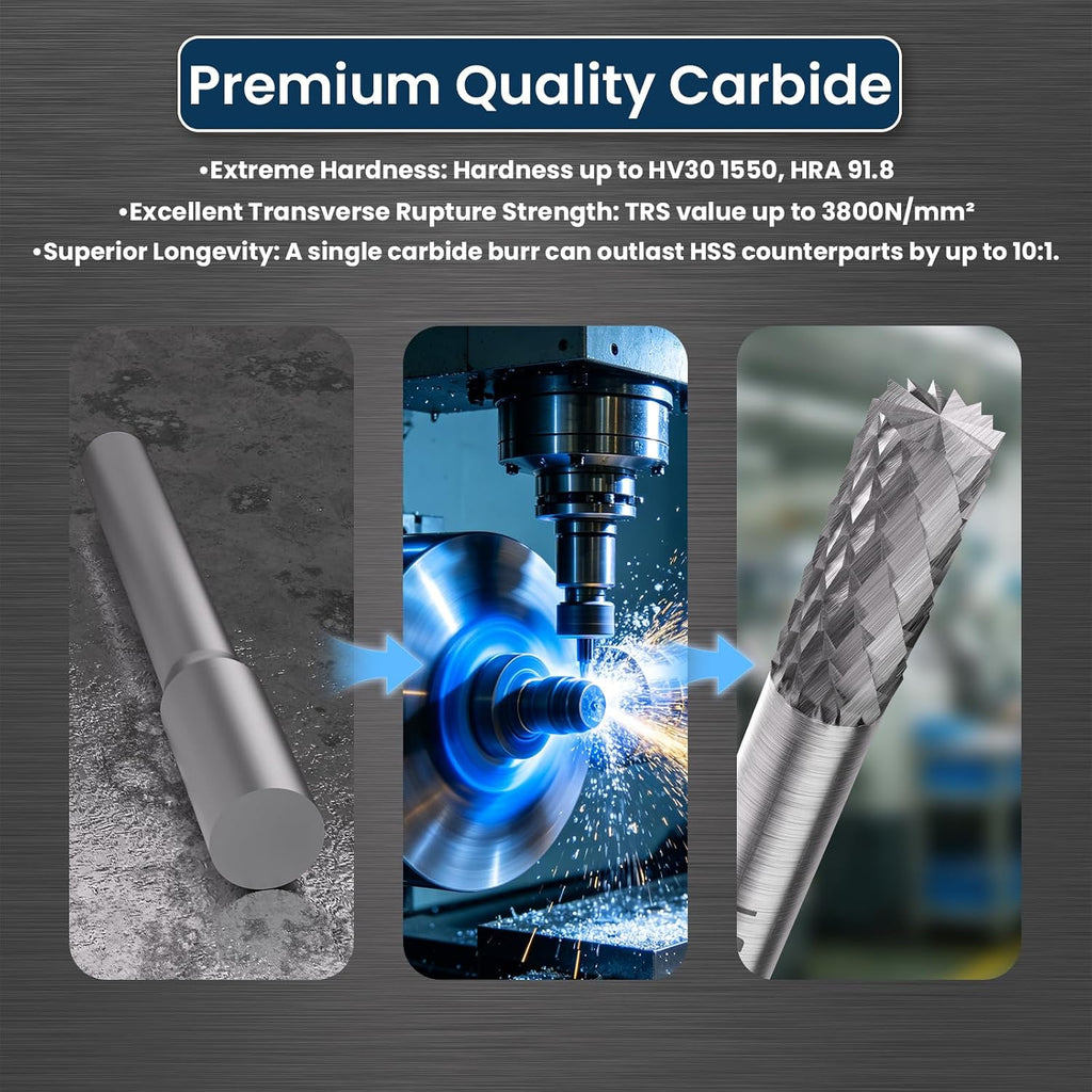 LU&MN SD-1 Tungsten Carbide Burr, 7/32" Head 1/4" Shank, 4pcs