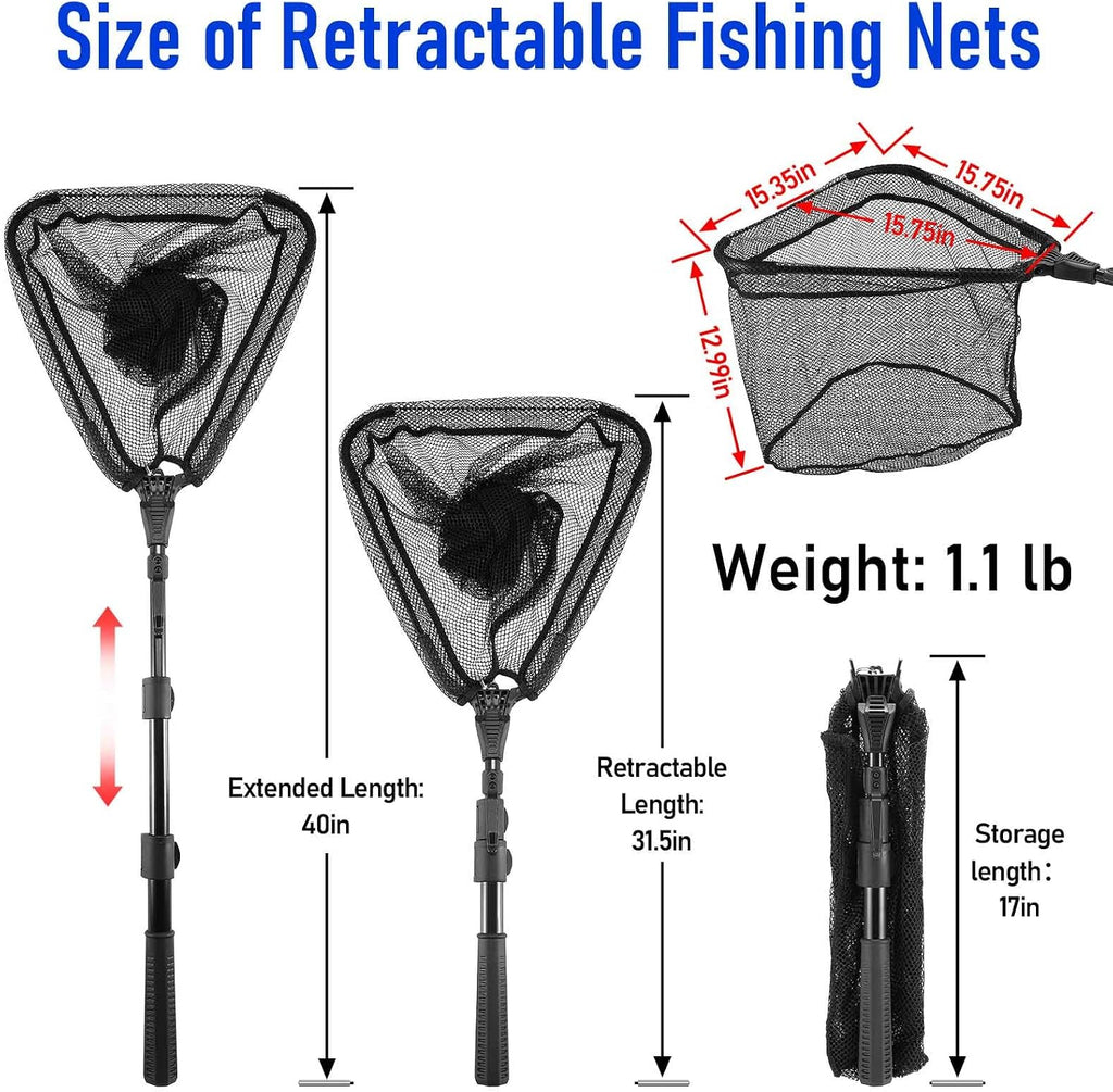 Fishing Net with Handle, Telescoping & Folding Fish Net for Easy Transport & Storage, Durable Freshwater & Saltwater Fishing Gear for Kids & Adults, Compact & Portable Design