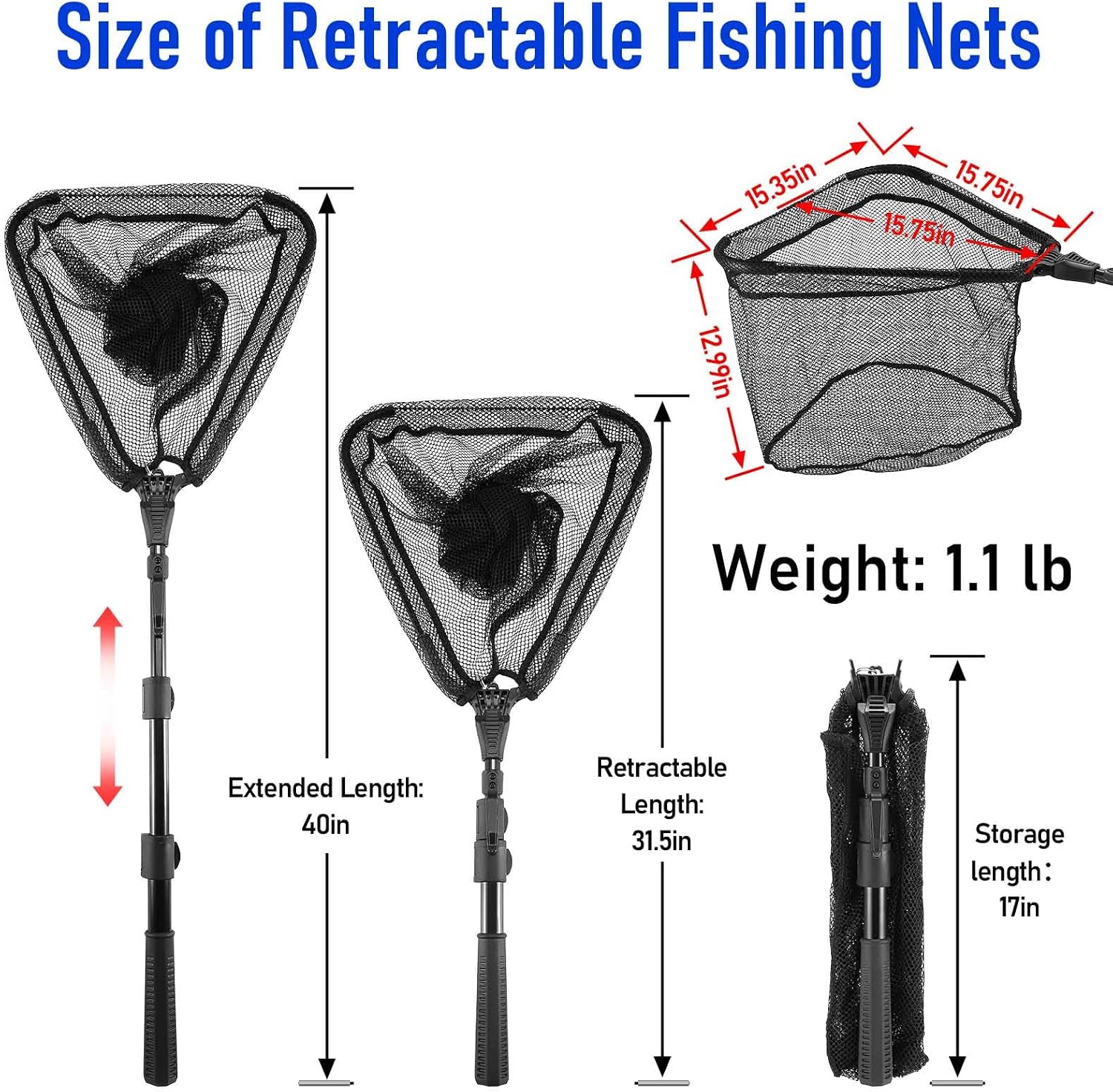 Fishing Net with Handle, Telescoping & Folding Fish Net for Easy Transport & Storage, Durable Freshwater & Saltwater Fishing Gear for Kids & Adults, Compact & Portable Design