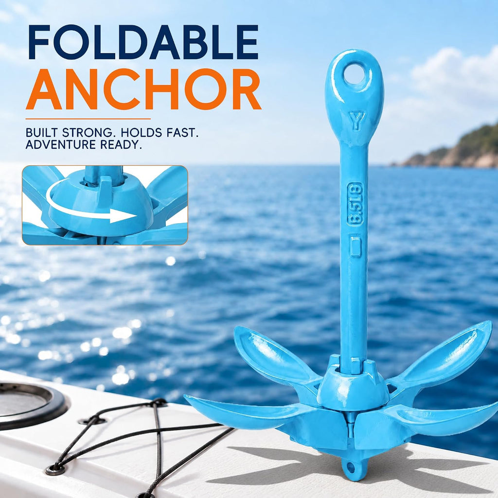 Kayak Anchor Boat Anchor for Kayaks, Canoes, SUP Paddle Boards & Jet Skis, Folding Anchor with 40ft Anchor Tow Rope and Carrying Bag