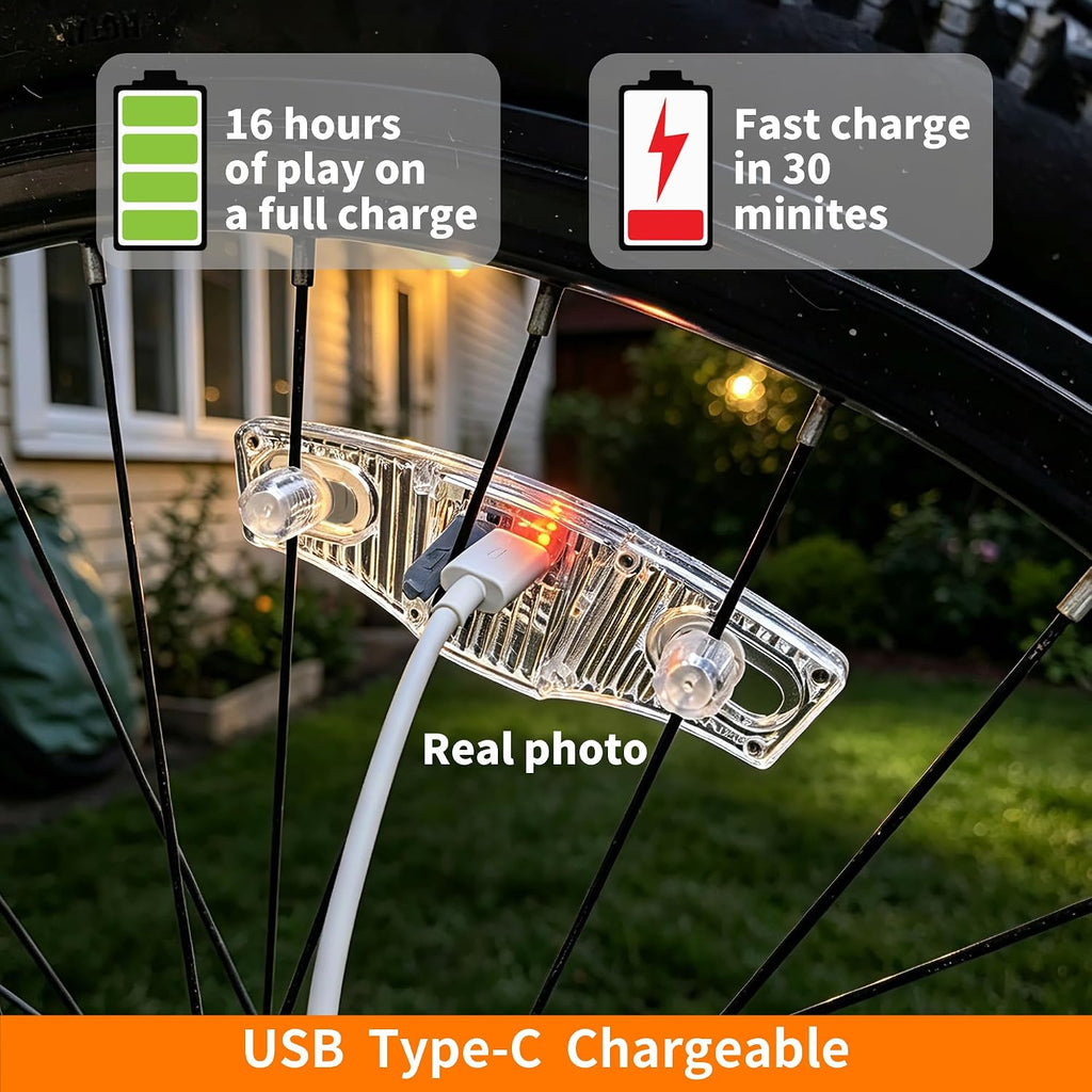 Bike Wheel Lights Rechargeable，Motion Sensor,Ultra Bright Waterproof Bicycle Spoke Lights Cycling Decoration Safety Warning for Kids Adults Night Riding, Suitable for 14-29 inch Bicycle Wheels