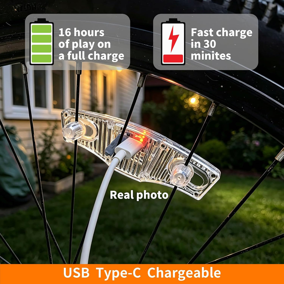 Bike Wheel Lights Rechargeable，Motion Sensor,Ultra Bright Waterproof Bicycle Spoke Lights Cycling Decoration Safety Warning for Kids Adults Night Riding, Suitable for 14-29 inch Bicycle Wheels