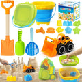 Collapsible Beach Sand Toys for Kids, Sandbox Toys Summer Travel Essentials | Includes Bucket, Sand Shovel, Beach Sifter, Castle Molds, Toddler Beach Toys with Mesh Bag, Outdoor Beach for Kids Girls